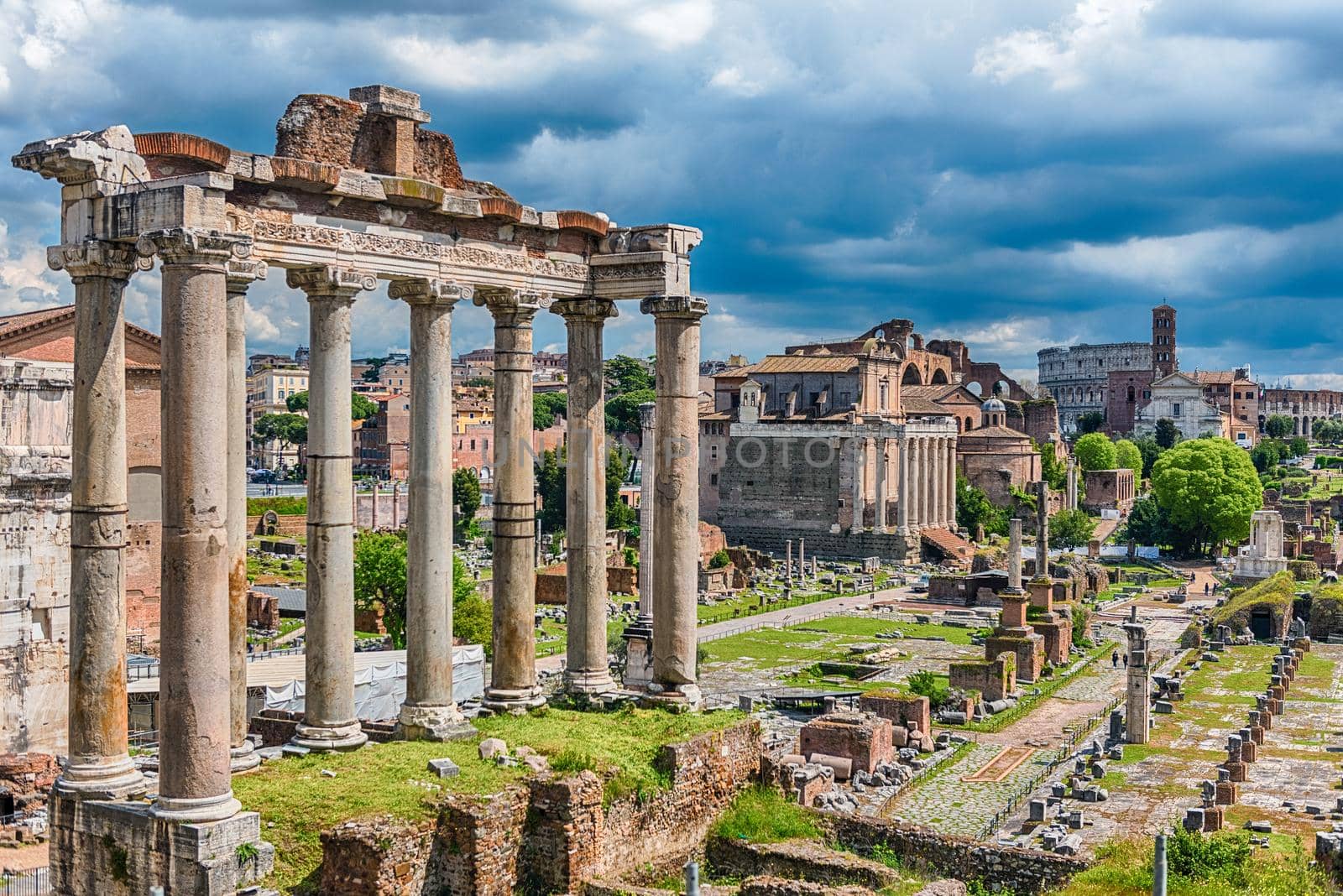 Scenic view over the ruins of the Roman Forum, Italy by marcorubino