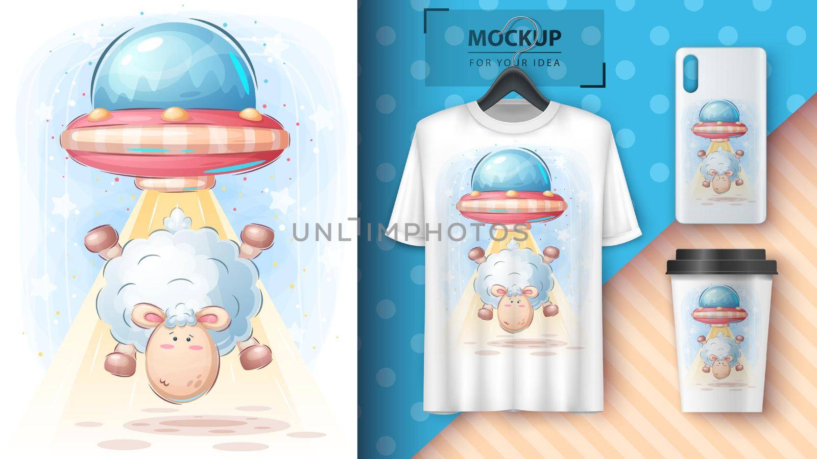 Lamb ufo - poster and merchandising. Vector eps 10