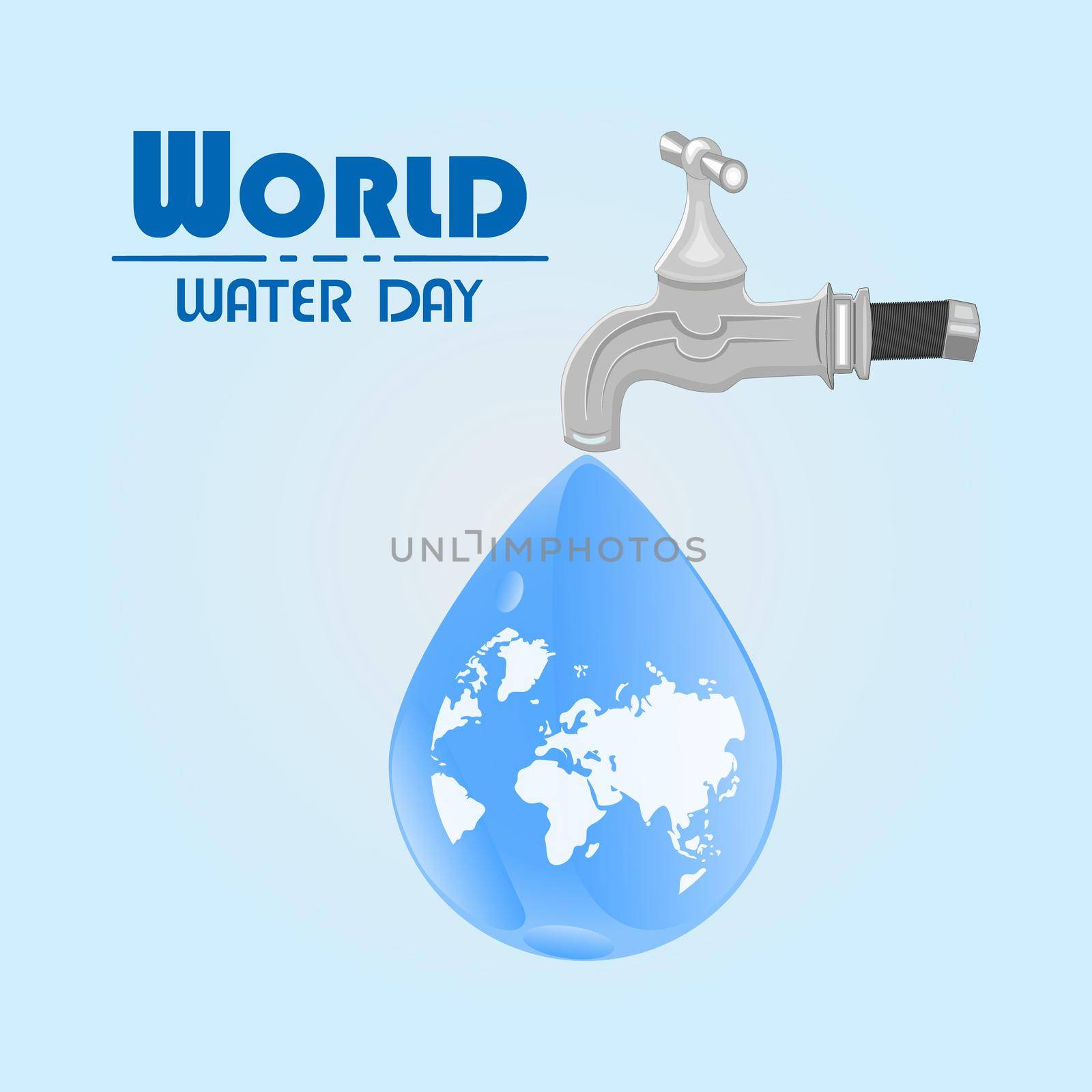 World water day. Water tap with the Earth globe inside water drop on blue background. by KajaNi