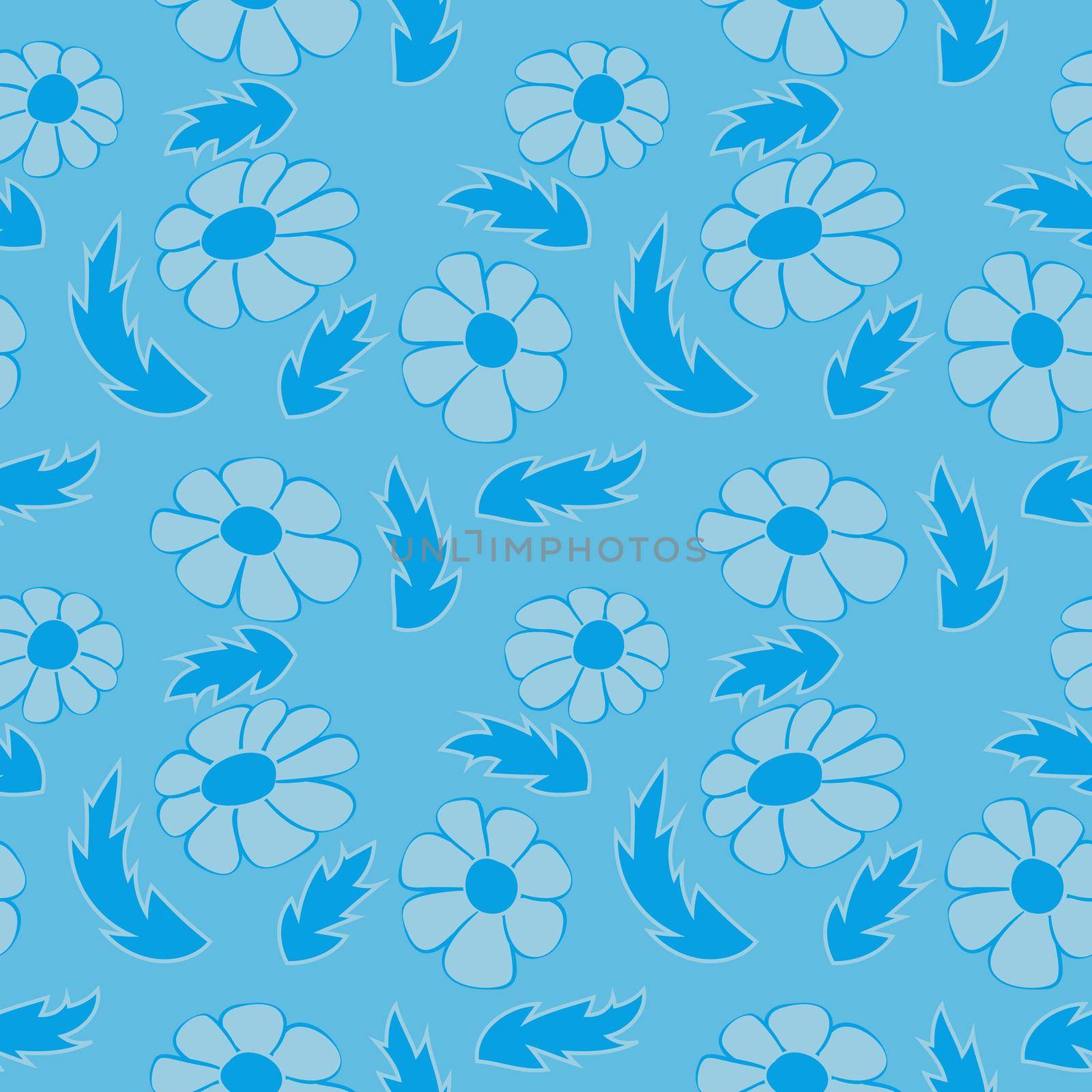 Blue daisy. Floral seamless pattern. Folk ornament by eskimos