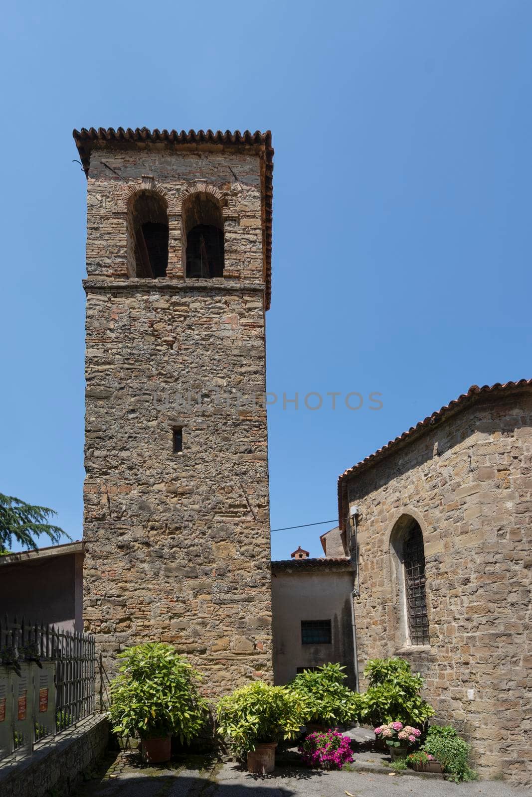 Muggia, Italy. June 13, 2021. the bell tower of St. Francis church 