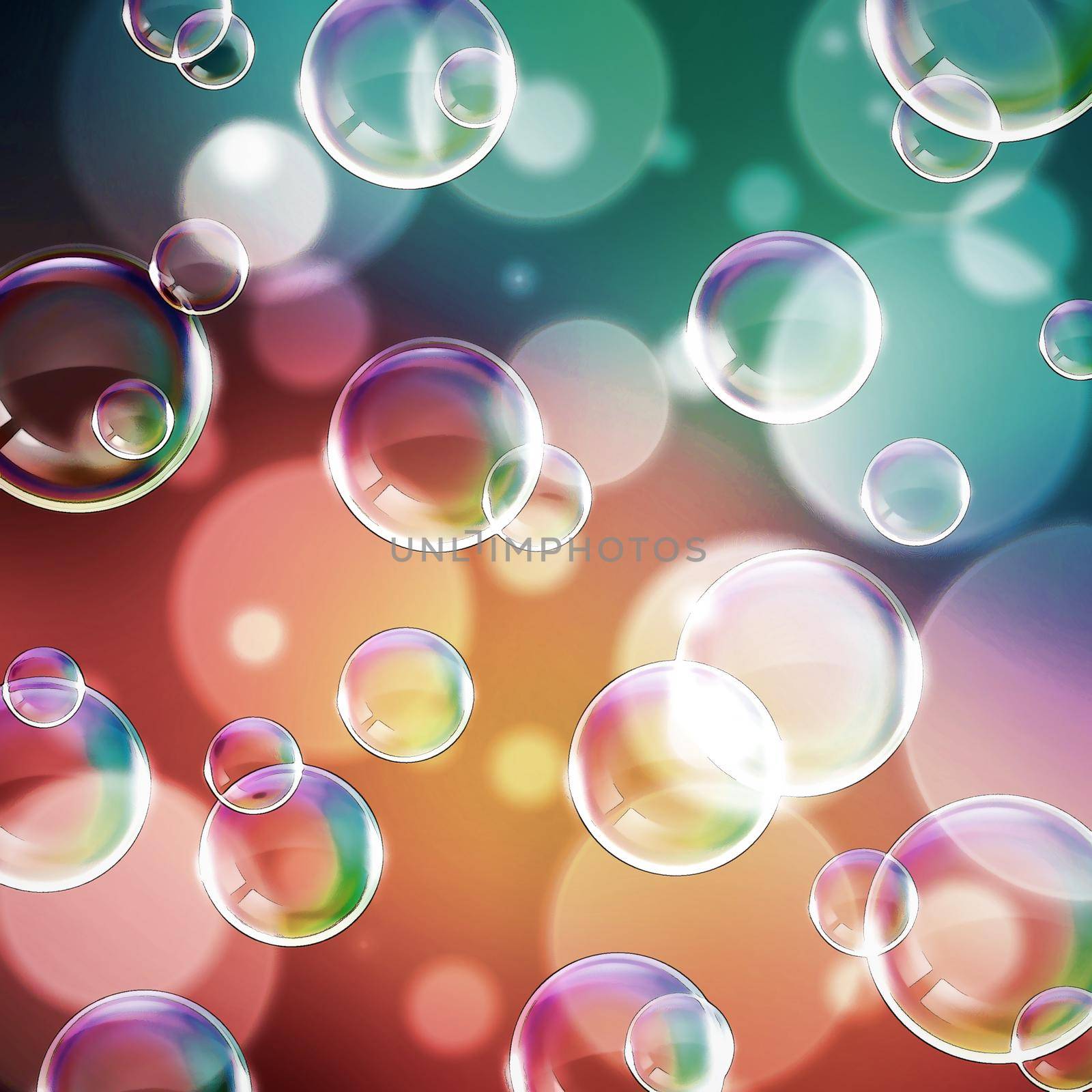 Abstract background image: beautiful colorful glowing rainbow bubbles of different size.