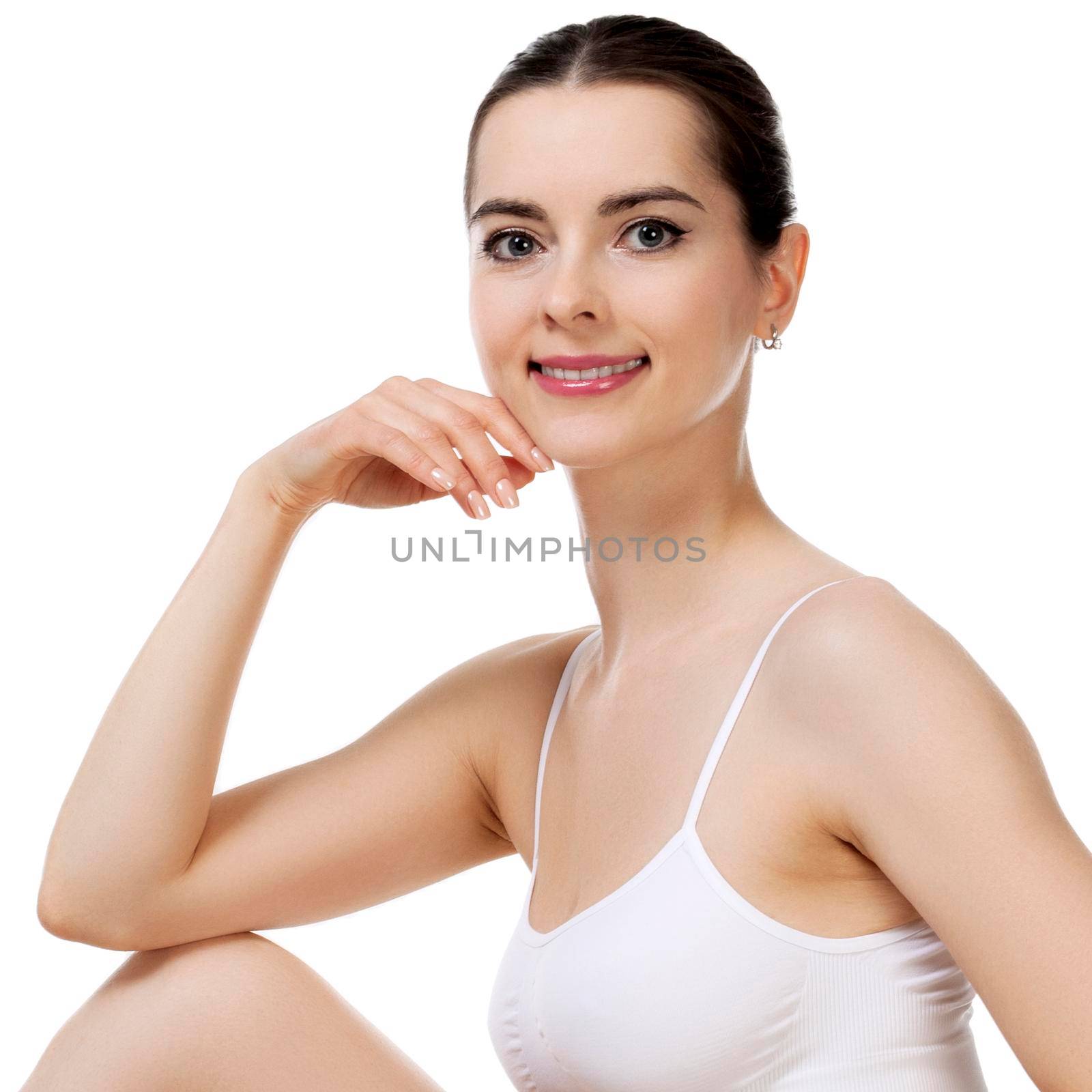 Wellness and beauty concept, beautiful slim woman in white underwear