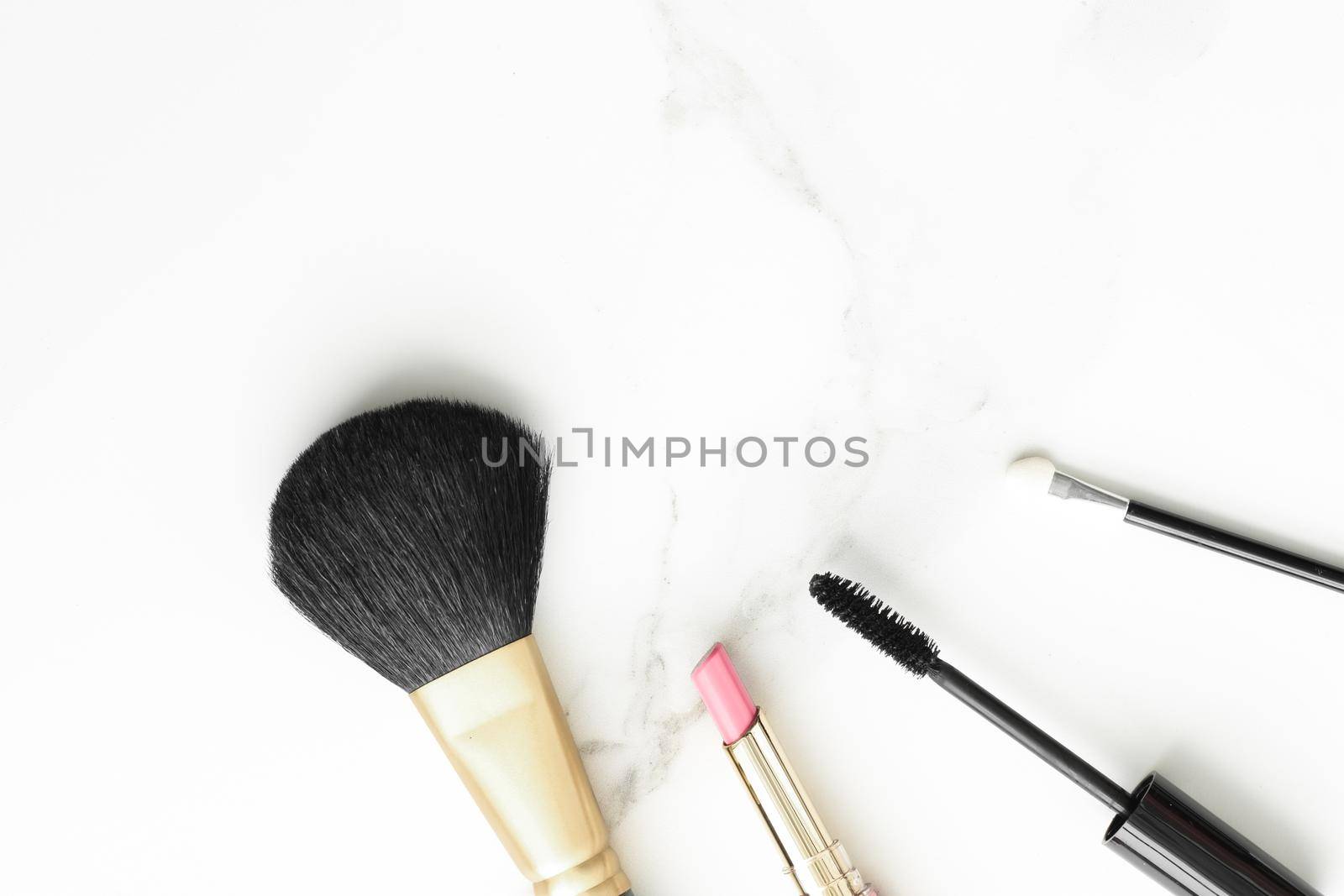 Make-up and cosmetics products on marble, flatlay background - modern feminine lifestyle, beauty blog and fashion inspiration concept