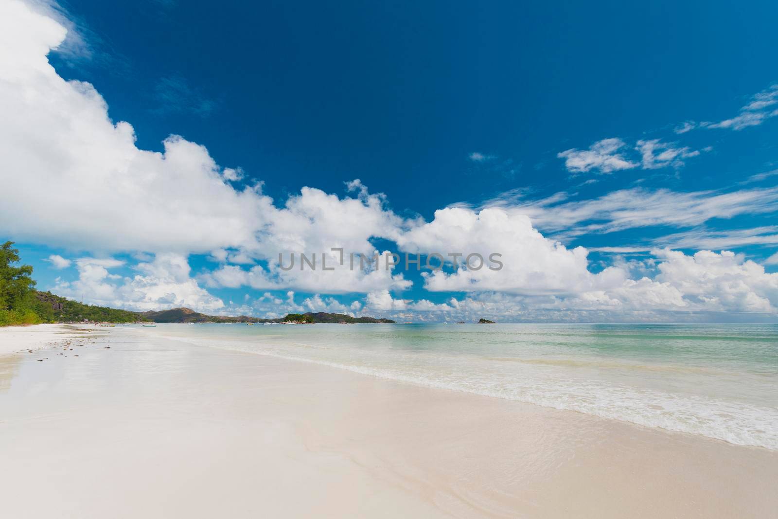 Beautiful view of a tropical beach in Praslin, Seychelles