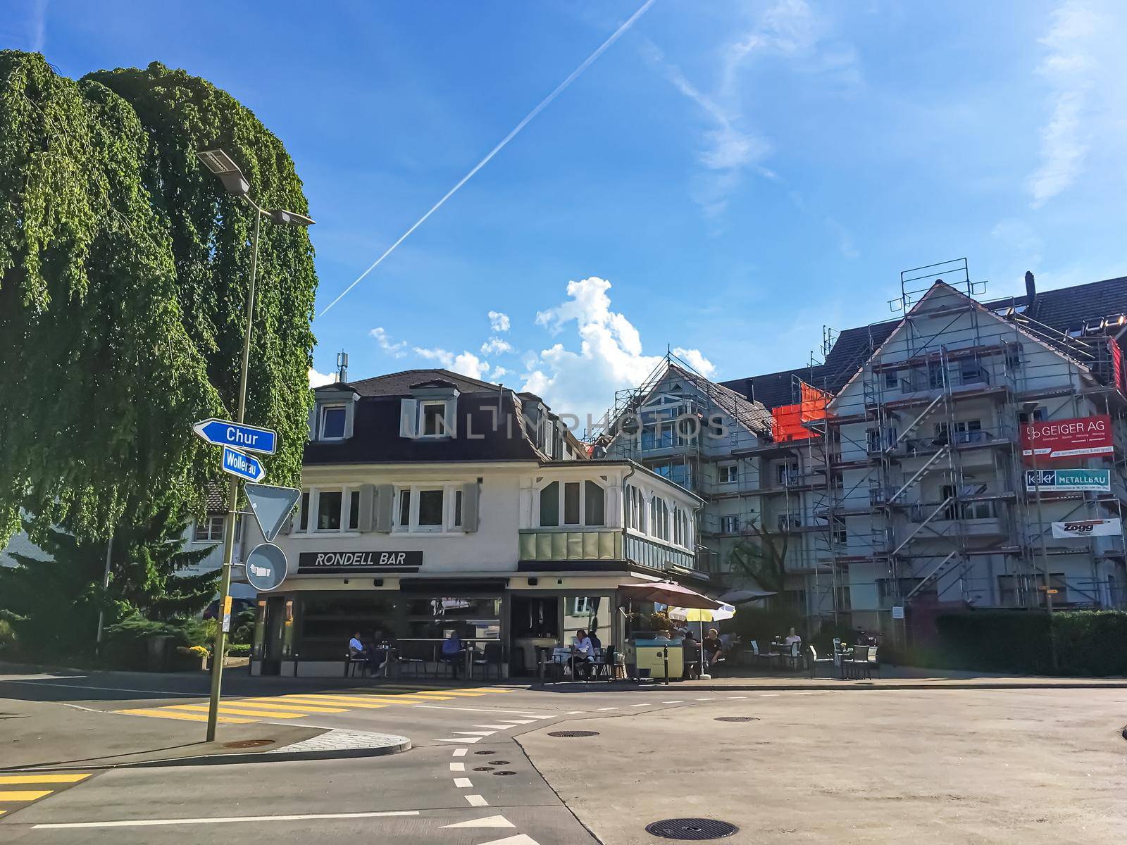 Richterswil, canton of Zurich, Switzerland circa June 2021: Historic building and house on street, Swiss architecture and real estate