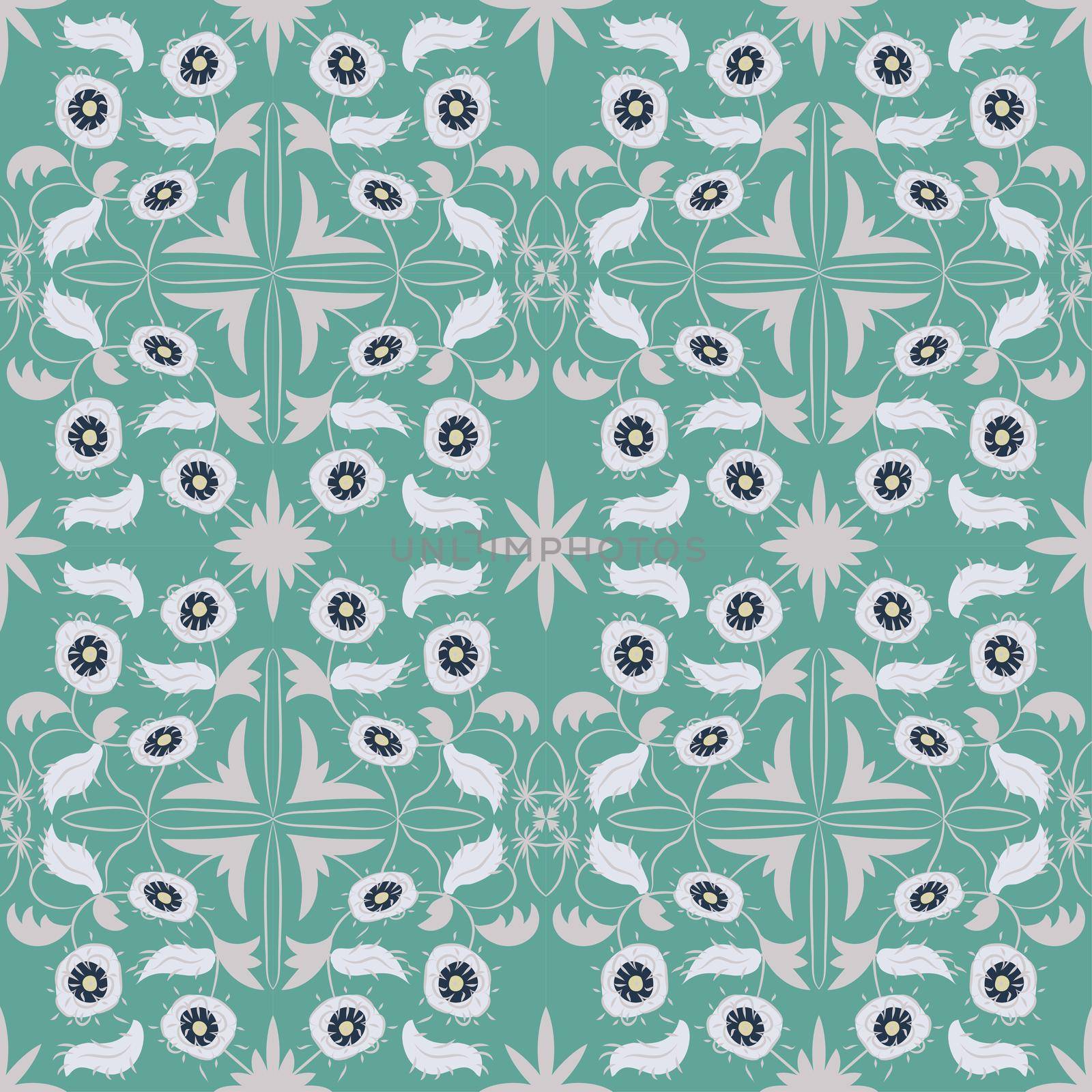 Floral pattern with abstract flowers. Ethnic endless background with ornamental decorative elements with traditional ethnic motives, tribal geometric figures. Print for wrapping, background.  Use for wallpaper, pattern fills, web page background