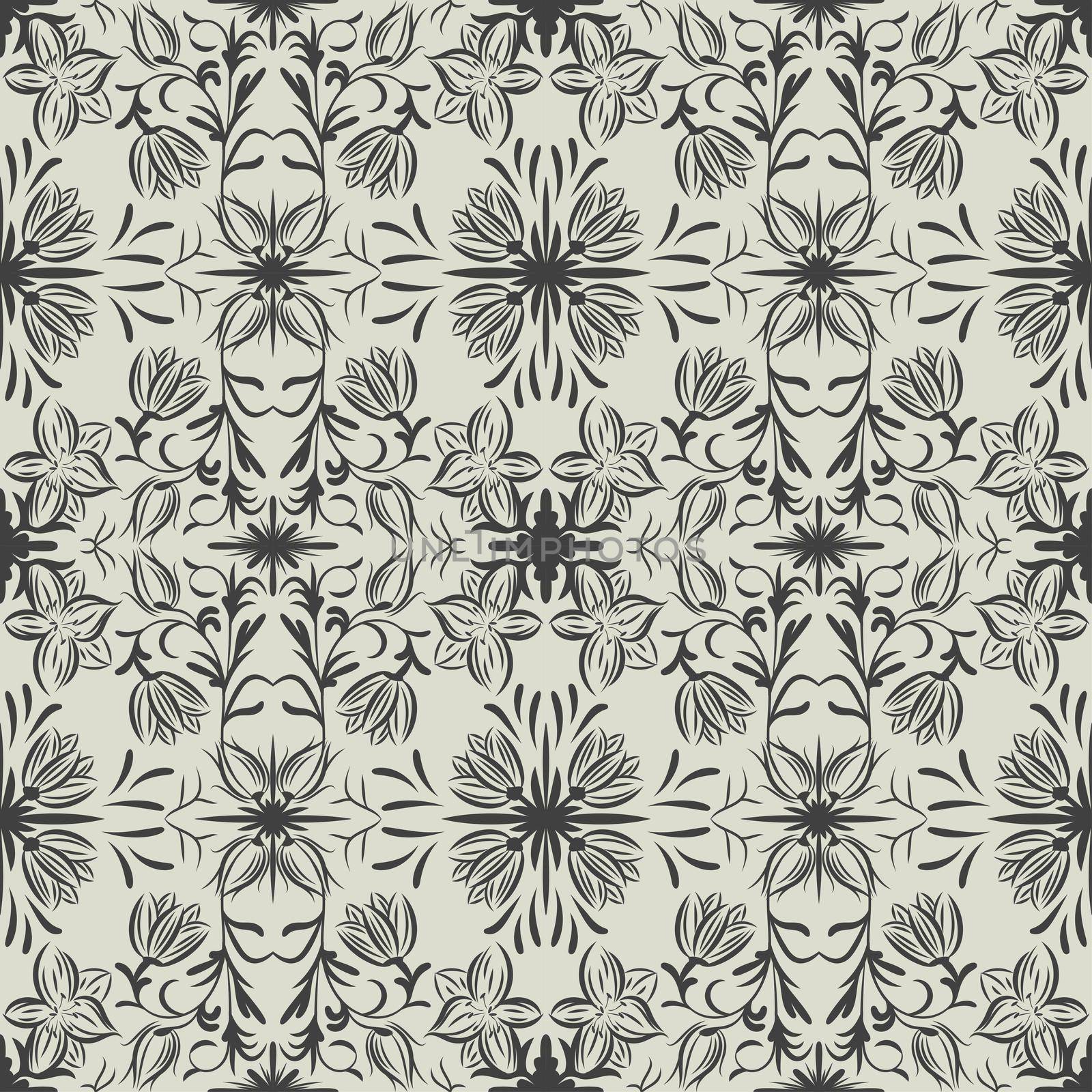 Floral pattern with abstract flowers. Ethnic endless background with ornamental decorative elements with traditional ethnic motives, tribal geometric figures. Print for wrapping, background.  Use for wallpaper, pattern fills, web page background