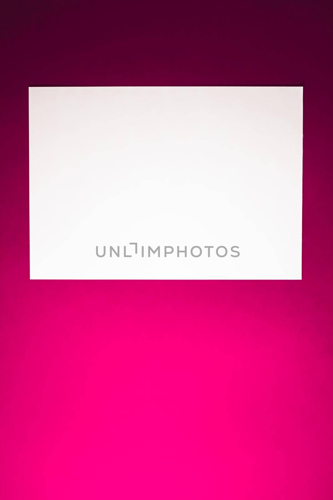 Blank A4 paper, white on pink background as office stationery flatlay, luxury branding flat lay and brand identity design for mockup.