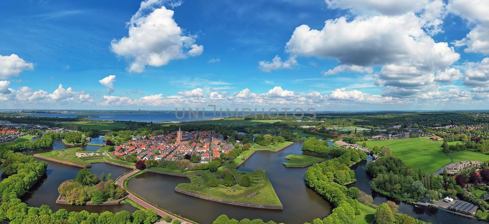 Aerial panorama from the medieval city Naarden in the Netherlands