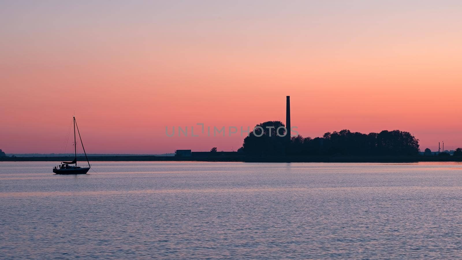 Aerial from sunset in Lemmer at the IJsselmeer in the Netherlands