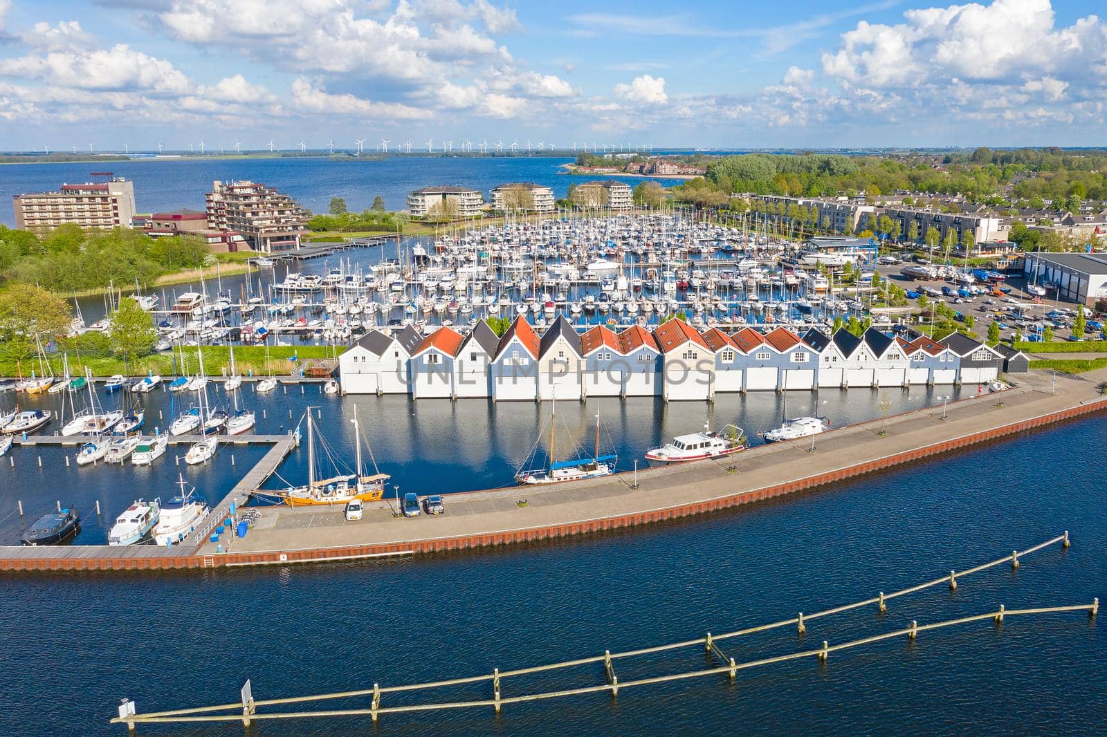 Aerial from the harbor from Huizen in the Netherlands by devy