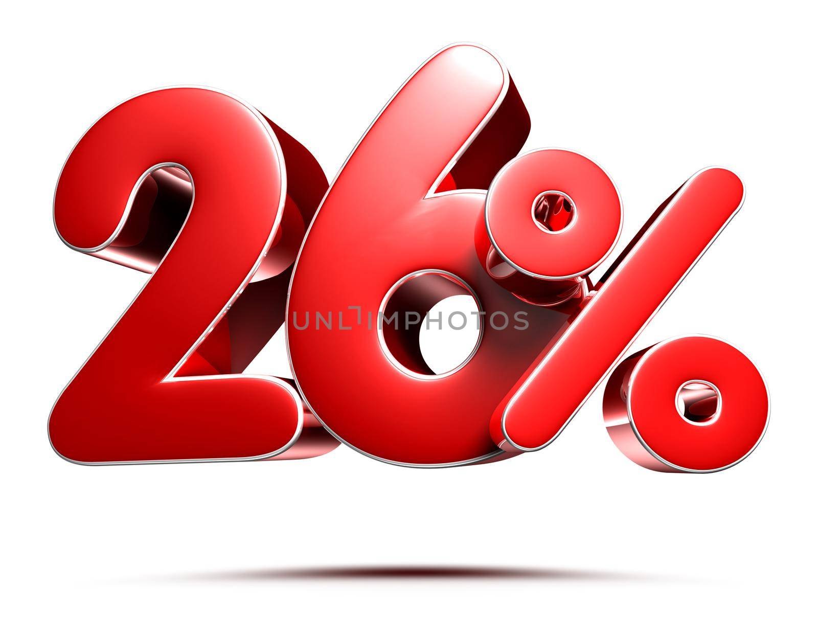 26 percent red on white background illustration 3D rendering with clipping path. by thitimontoyai