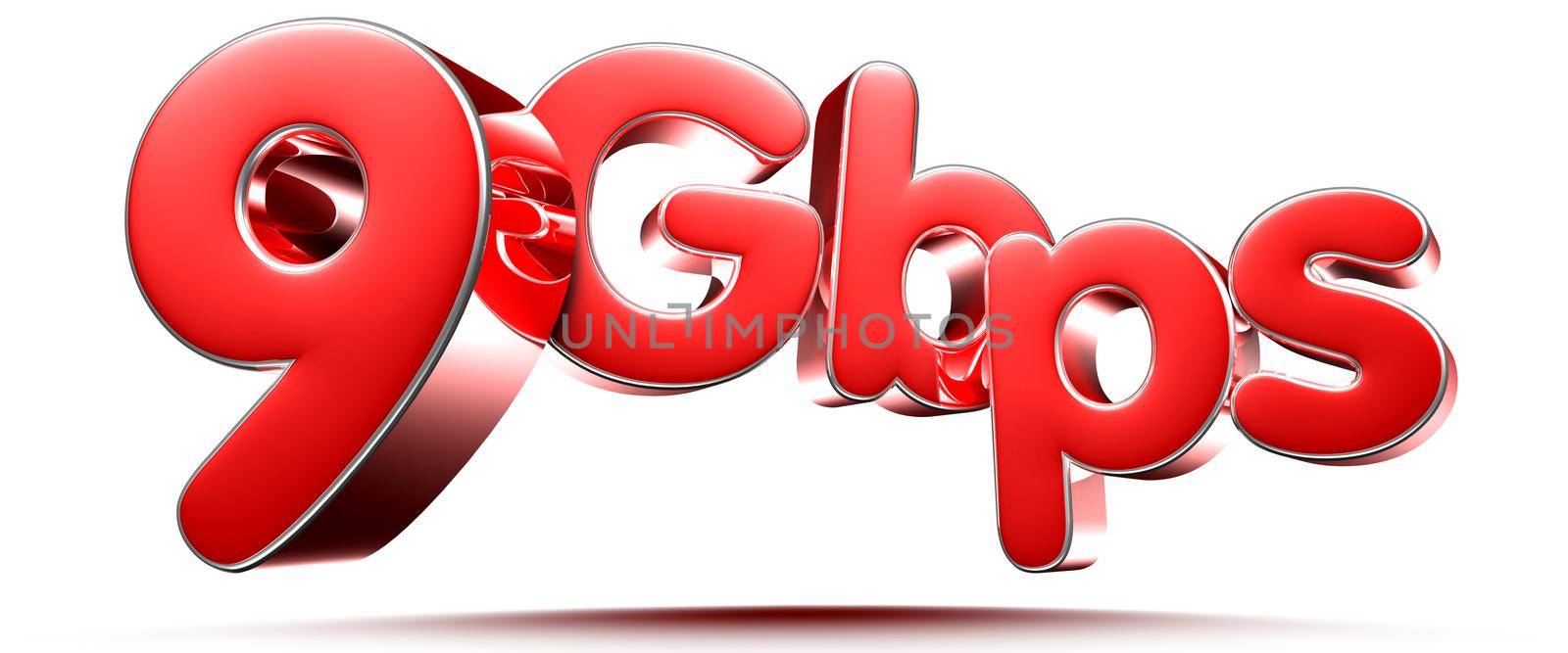3D illustration 9 Gbps red circles isolated on a white background with clipping path.