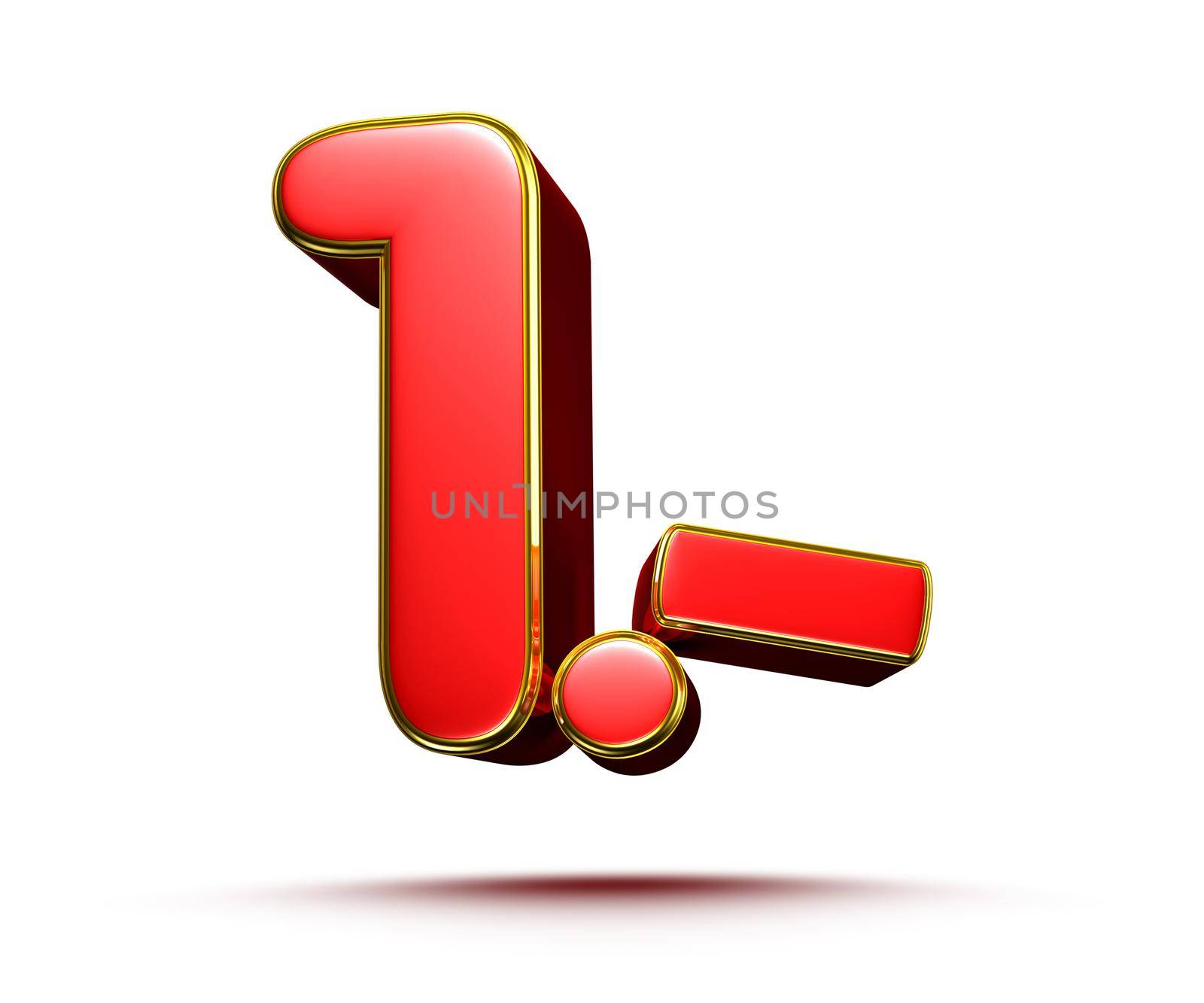Price tag number 1 red 3D illustration with gold border on a white background with clipping path.