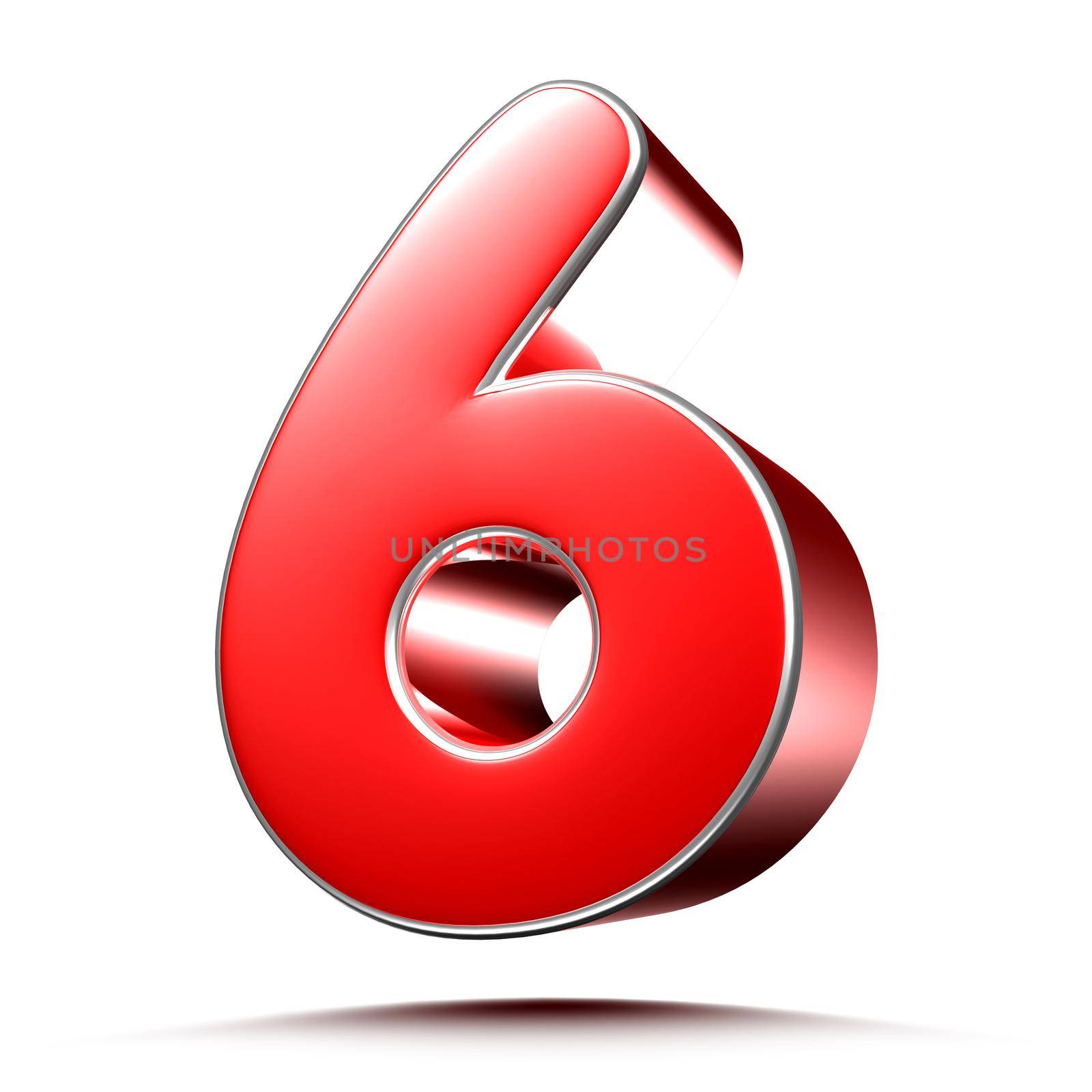 Red numbers 6 on white background 3D rendering with clipping path. by thitimontoyai