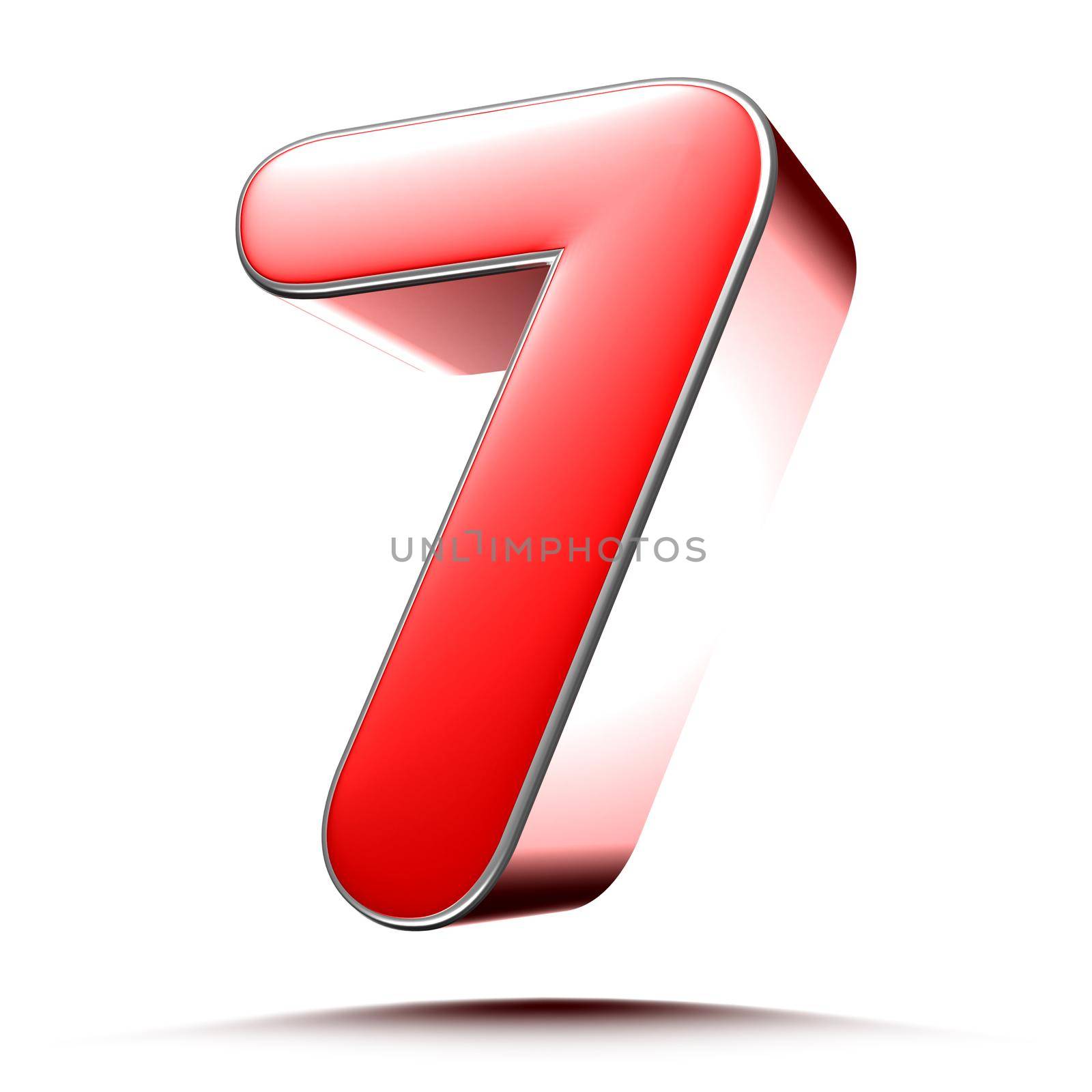 Red numbers 7 on white background 3D rendering with clipping path.