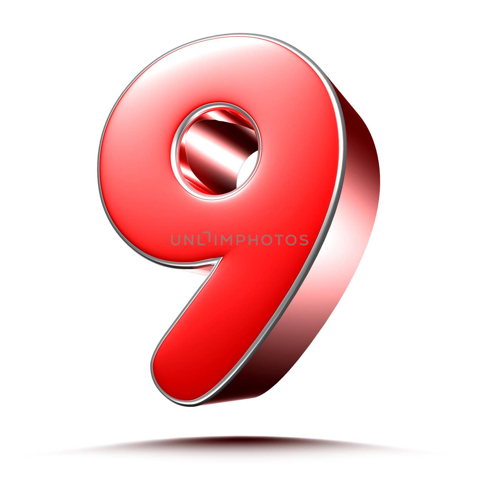 Red numbers 9 on white background 3D rendering with clipping path. by thitimontoyai