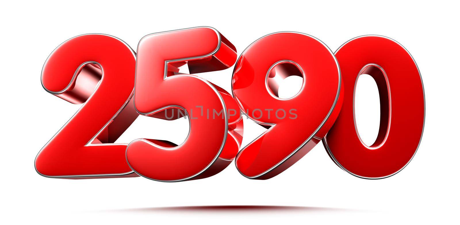 Rounded red numbers 2590 on white background 3D illustration with clipping path by thitimontoyai