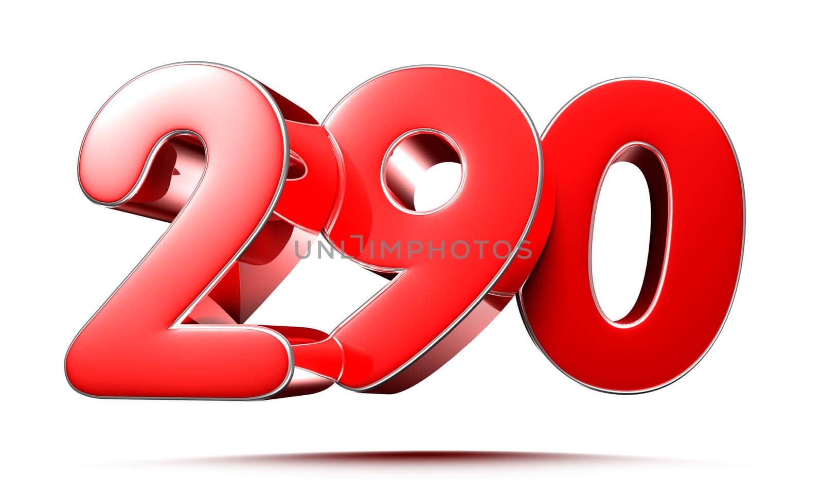 Rounded red numbers 290 on white background 3D illustration with clipping path by thitimontoyai