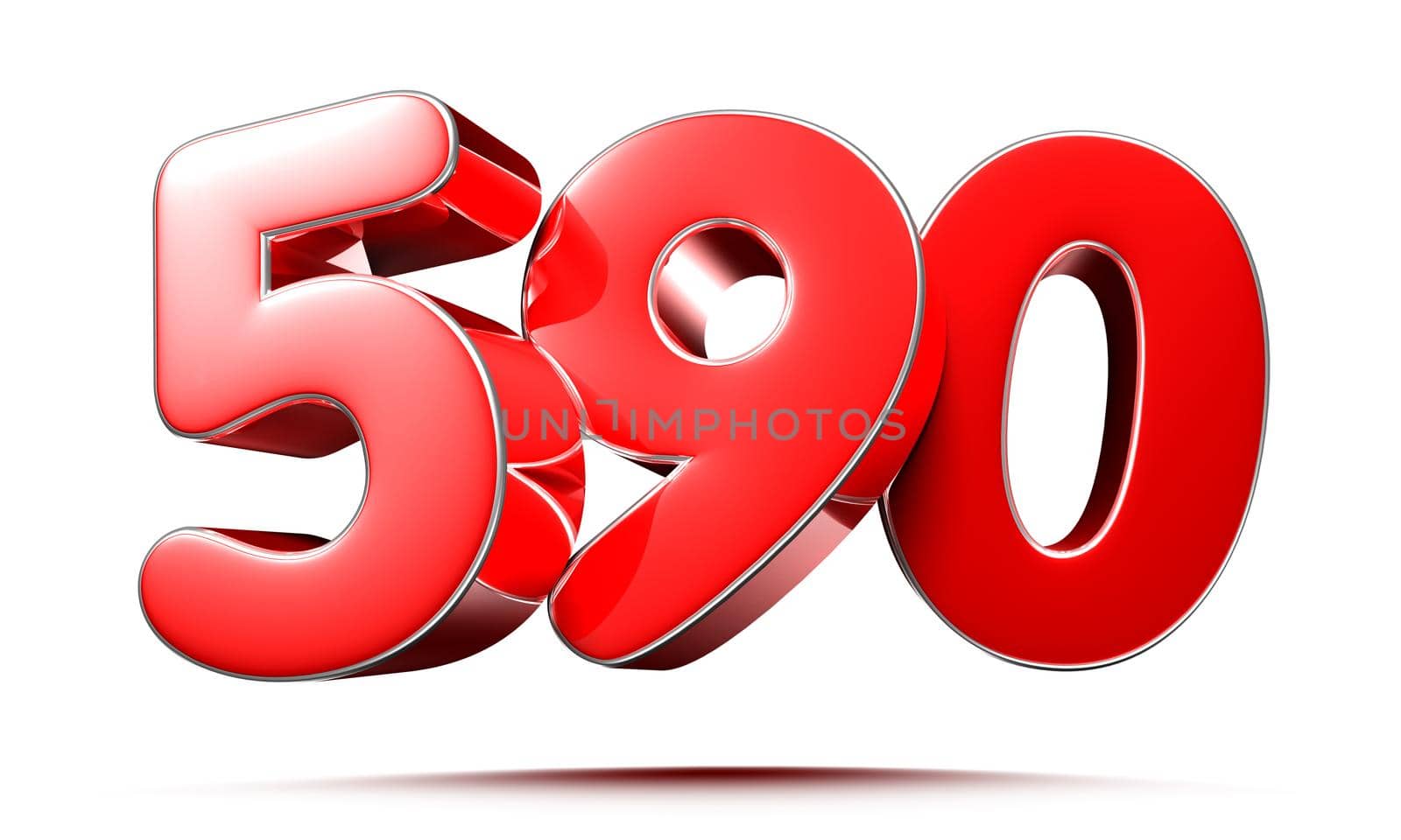 Rounded red numbers 590 on white background 3D illustration with clipping path by thitimontoyai