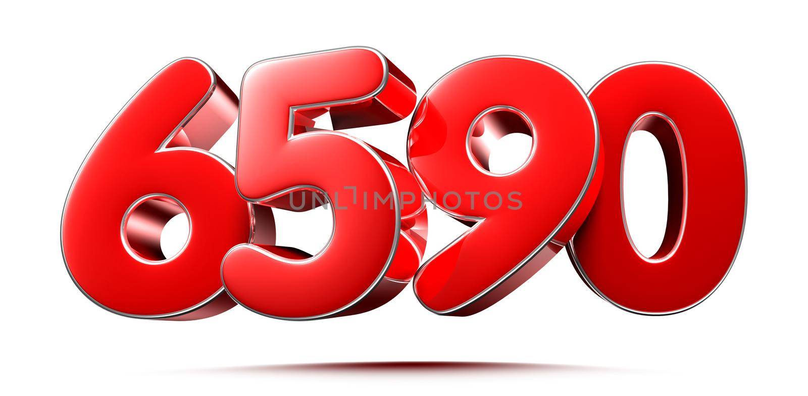 Rounded red numbers 6590 on white background 3D illustration with clipping path by thitimontoyai