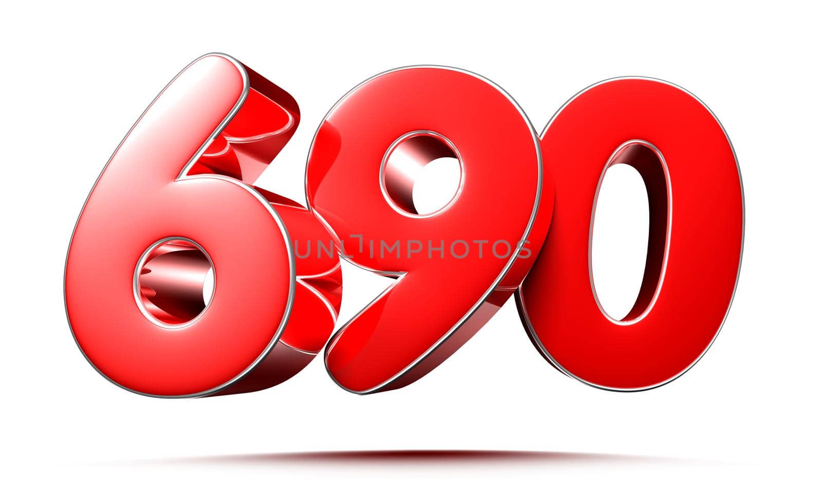 Rounded red numbers 690 on white background 3D illustration with clipping path by thitimontoyai