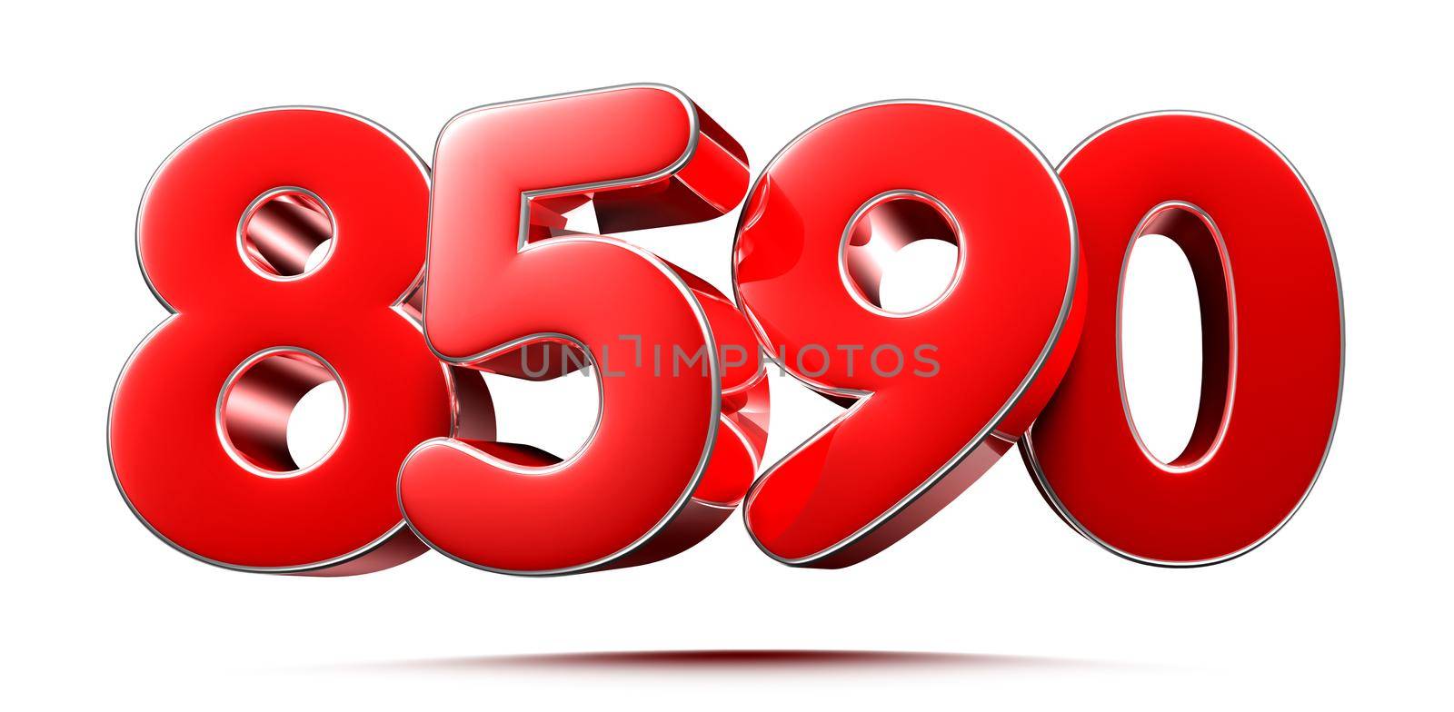 Rounded red numbers 8590 on white background 3D illustration with clipping path by thitimontoyai