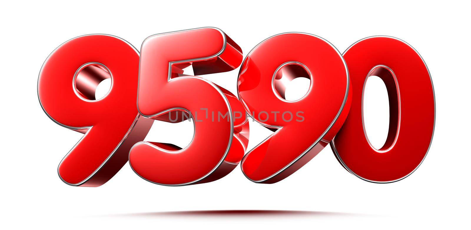 Rounded red numbers 9590 on white background 3D illustration with clipping path by thitimontoyai