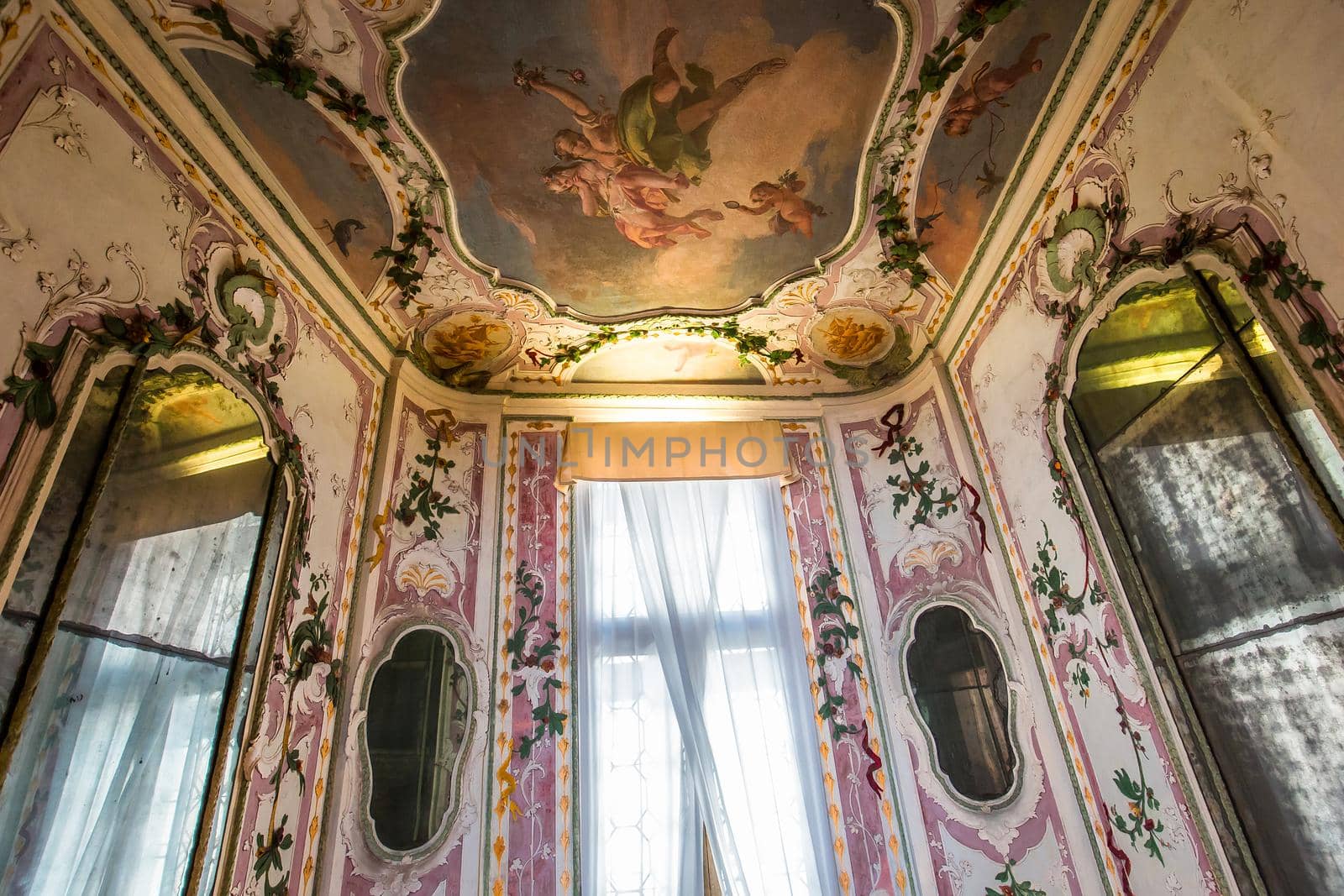 VENICE, ITALY, APRIL 22, 2018 : interiors decor, ceilings and frescoes of Ca'Rezzonico palace, april 22, 2018,  in Venice, italy