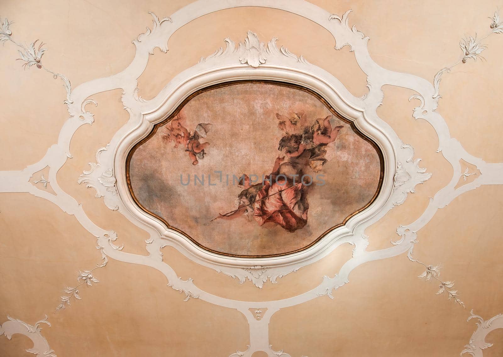 VENICE, ITALY, APRIL 22, 2018 : interiors decor, ceilings and frescoes of Ca'Rezzonico palace, april 22, 2018,  in Venice, italy