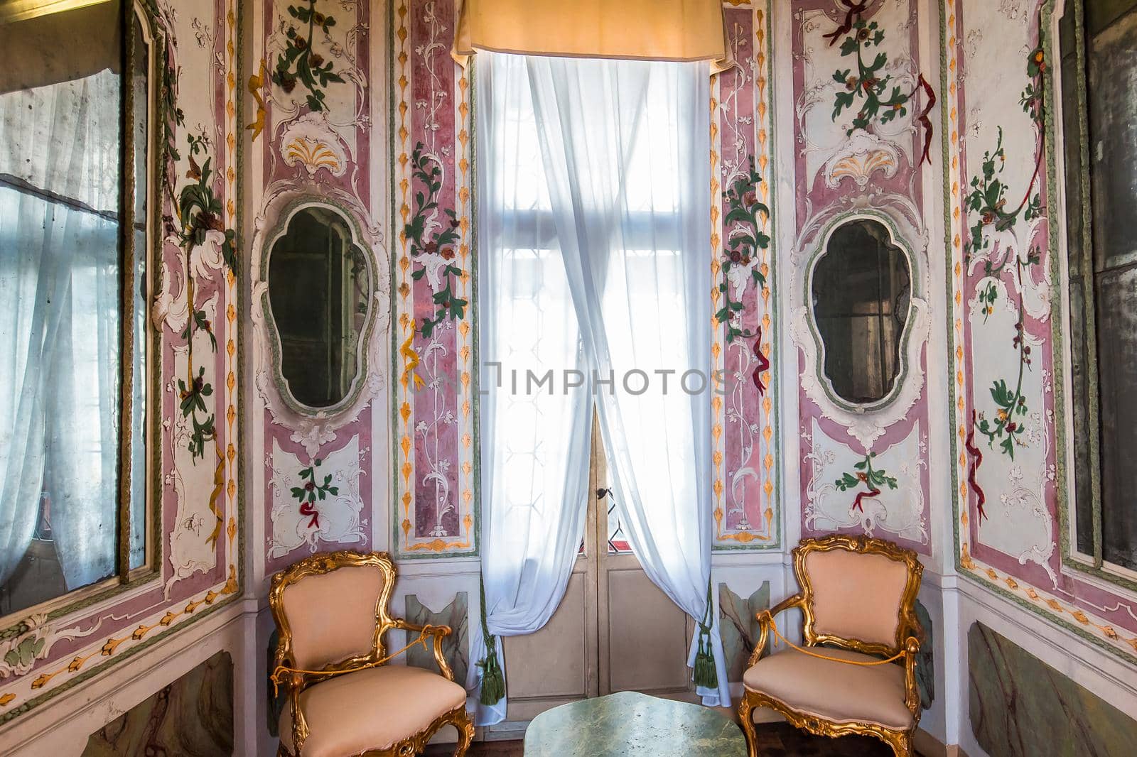 VENICE, ITALY, APRIL 22, 2018 : interiors decor, ceilings and frescoes of Ca'Rezzonico palace, april 22, 2018,  in Venice, italy