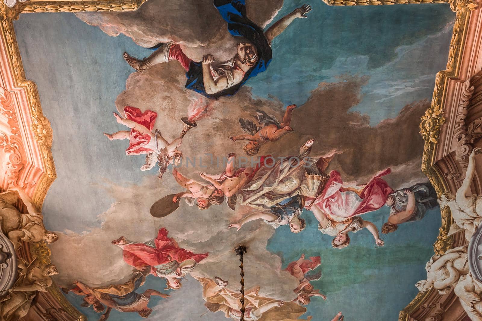 VENICE, ITALY, APRIL 22, 2018 : interiors decor, ceilings and frescoes of Ca'Rezzonico palace, april 22, 2018,  in Venice, italy