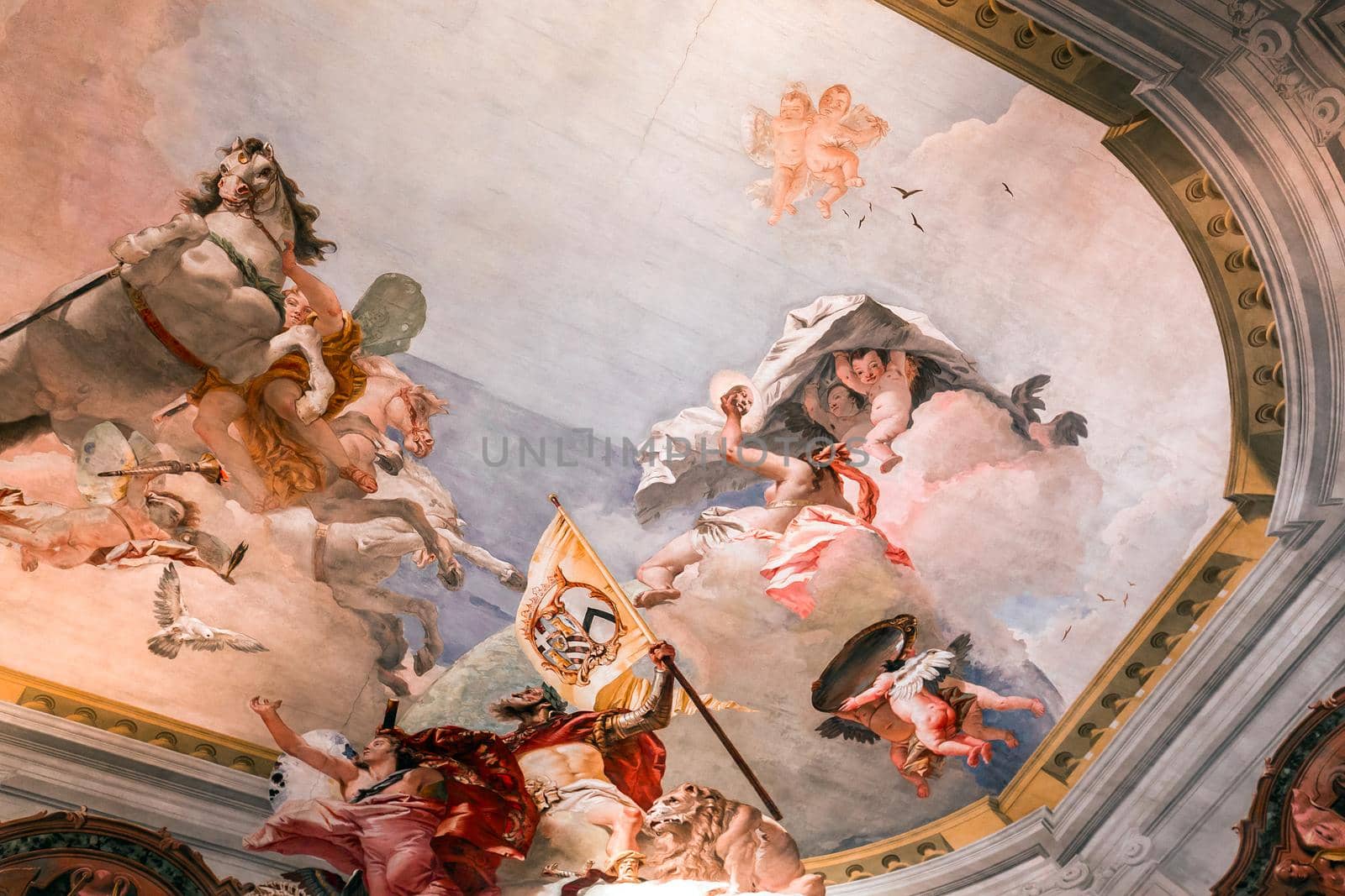 VENICE, ITALY, APRIL 22, 2018 : interiors decor, ceilings and frescoes of Ca'Rezzonico palace, april 22, 2018,  in Venice, italy