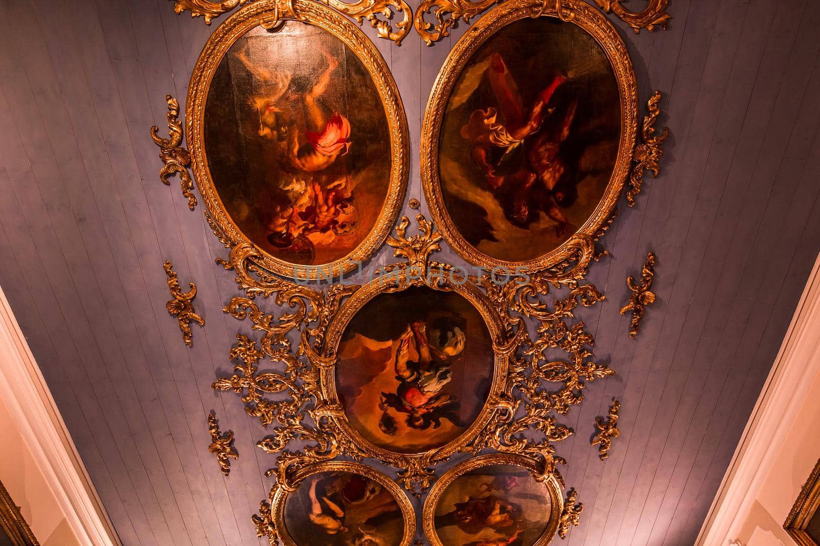 VENICE, ITALY, APRIL 22, 2018 : interiors decor, ceilings and frescoes of Ca'Rezzonico palace, april 22, 2018,  in Venice, italy