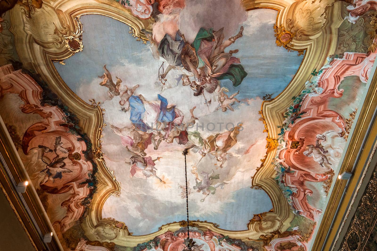 VENICE, ITALY, APRIL 22, 2018 : interiors decor, ceilings and frescoes of Ca'Rezzonico palace, april 22, 2018,  in Venice, italy