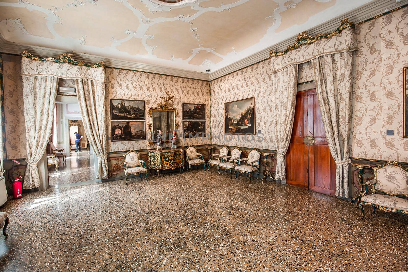 VENICE, ITALY, APRIL 22, 2018 : interiors decor, ceilings and frescoes of Ca'Rezzonico palace, april 22, 2018,  in Venice, italy