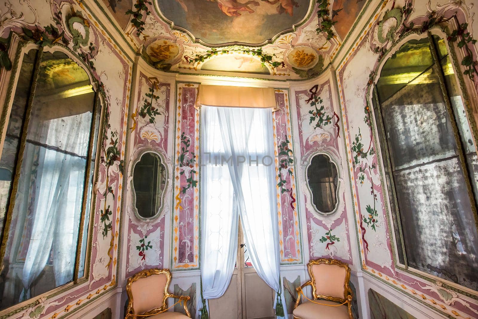 VENICE, ITALY, APRIL 22, 2018 : interiors decor, ceilings and frescoes of Ca'Rezzonico palace, april 22, 2018,  in Venice, italy