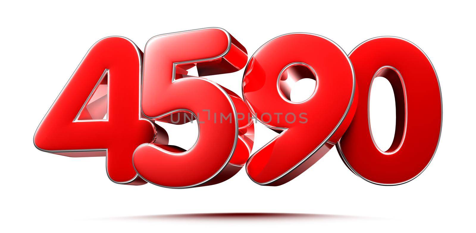 Rounded red numbers 4590 on white background 3D illustration with clipping path by thitimontoyai