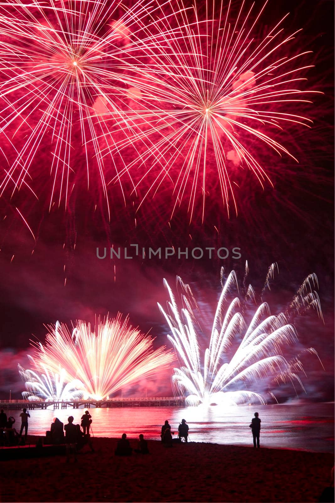 Event pyrotechnics on the pier of Forte dei Marmi Tuscany Italy