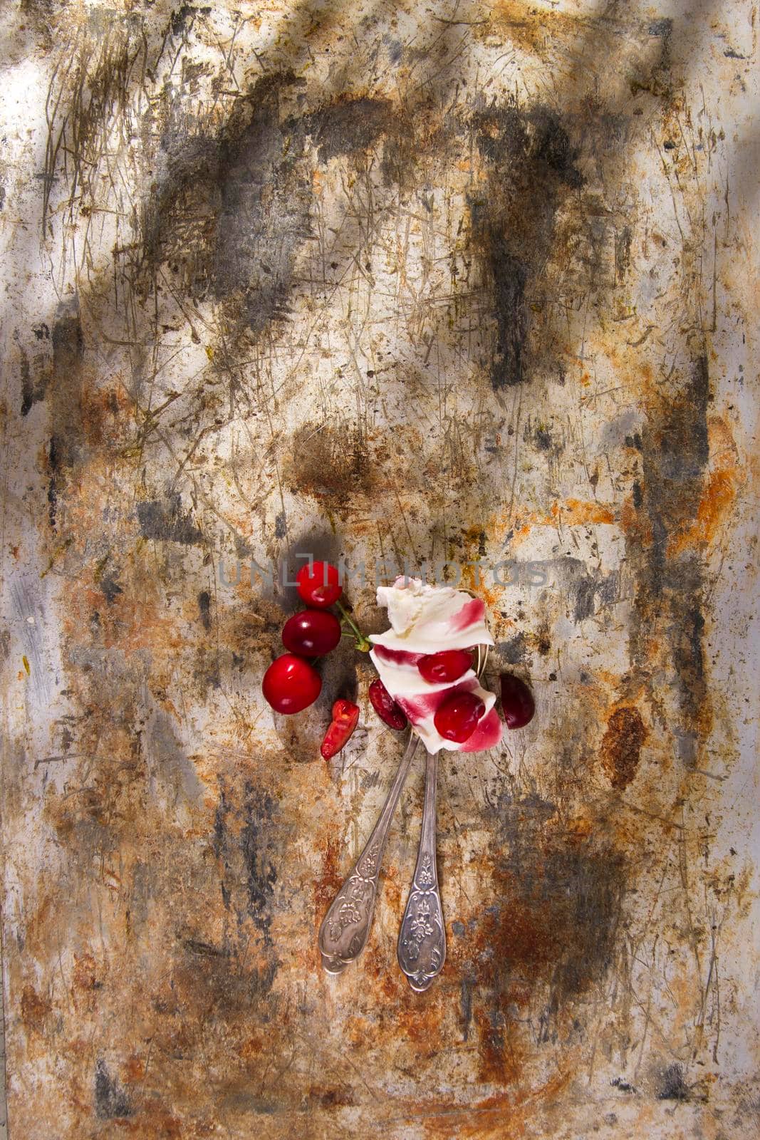 Artisan ice cream made with cream and cherries