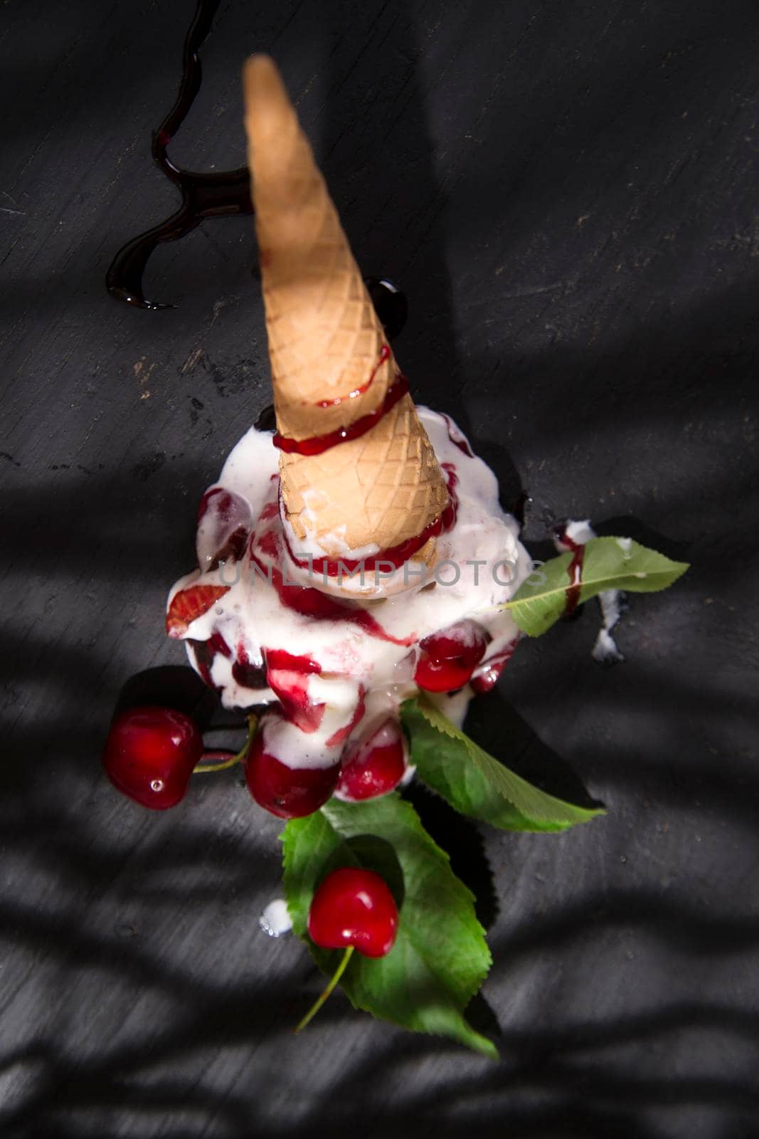 Artisan ice cream made with cream and cherries