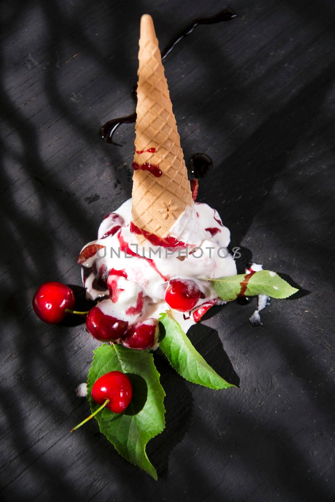 Artisan ice cream made with cream and cherries