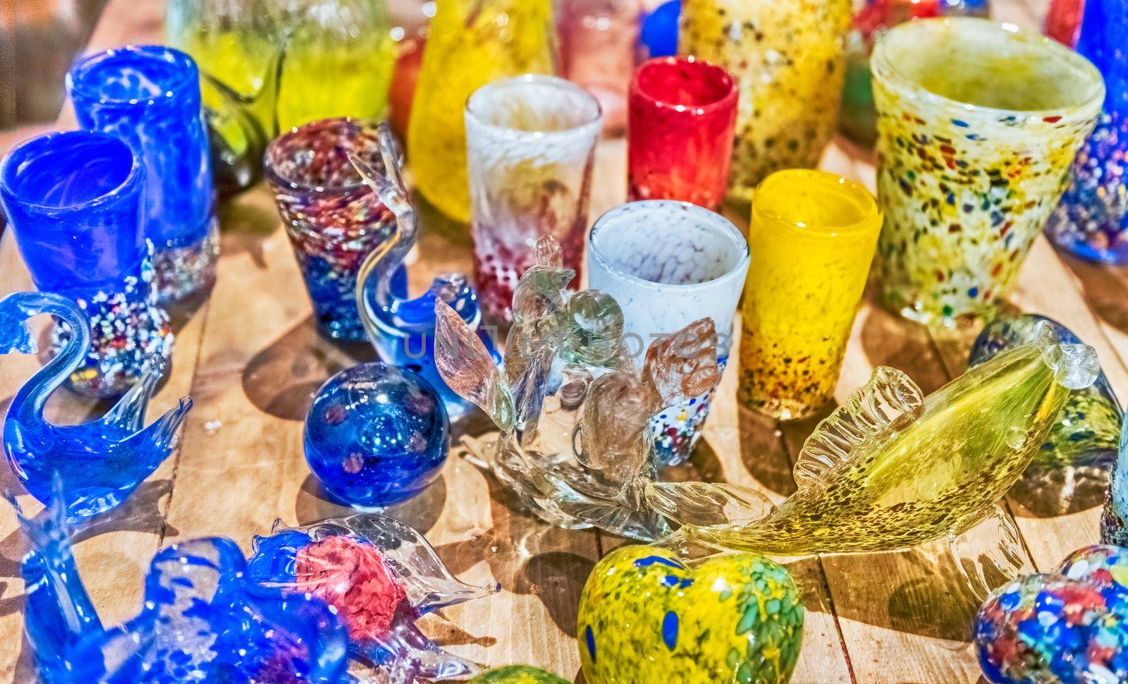 Traditional colorful murano glass goblets  for sale, Murano, Venice, Italy by marcorubino