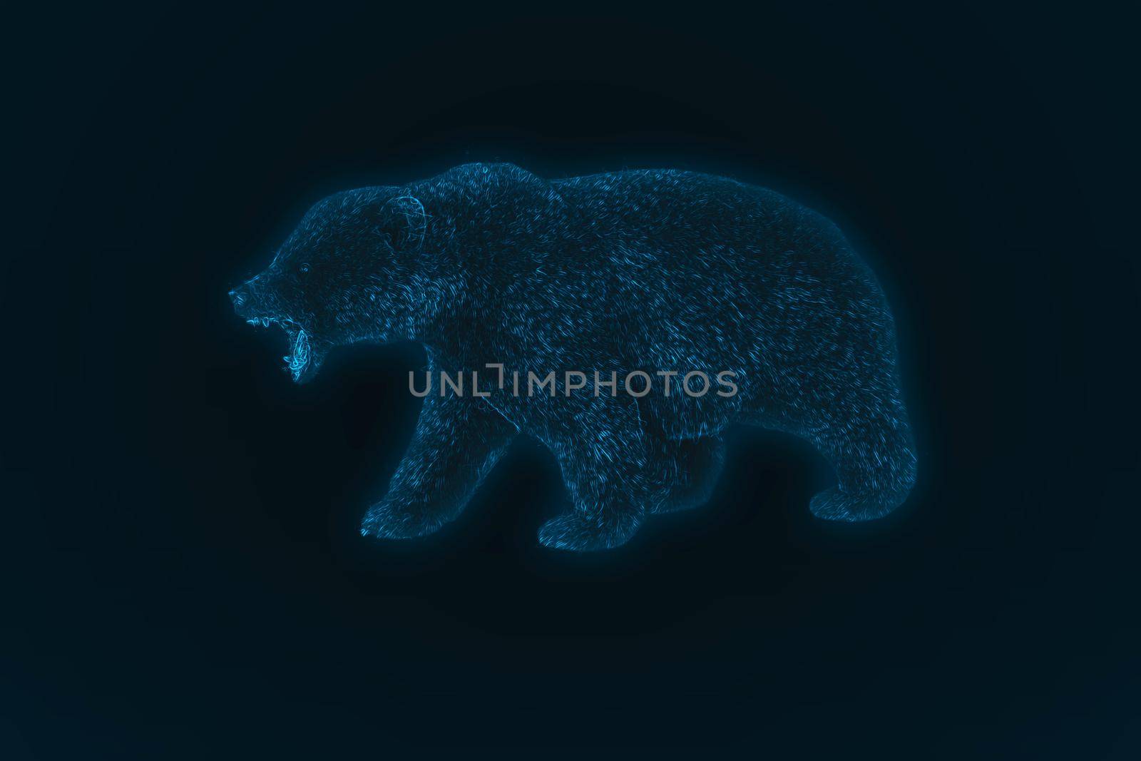 3d rendering of  bear. Digital graphics. Technology art image of World or Stock Market. Bull and Bear with arrows. Finance and business concept.