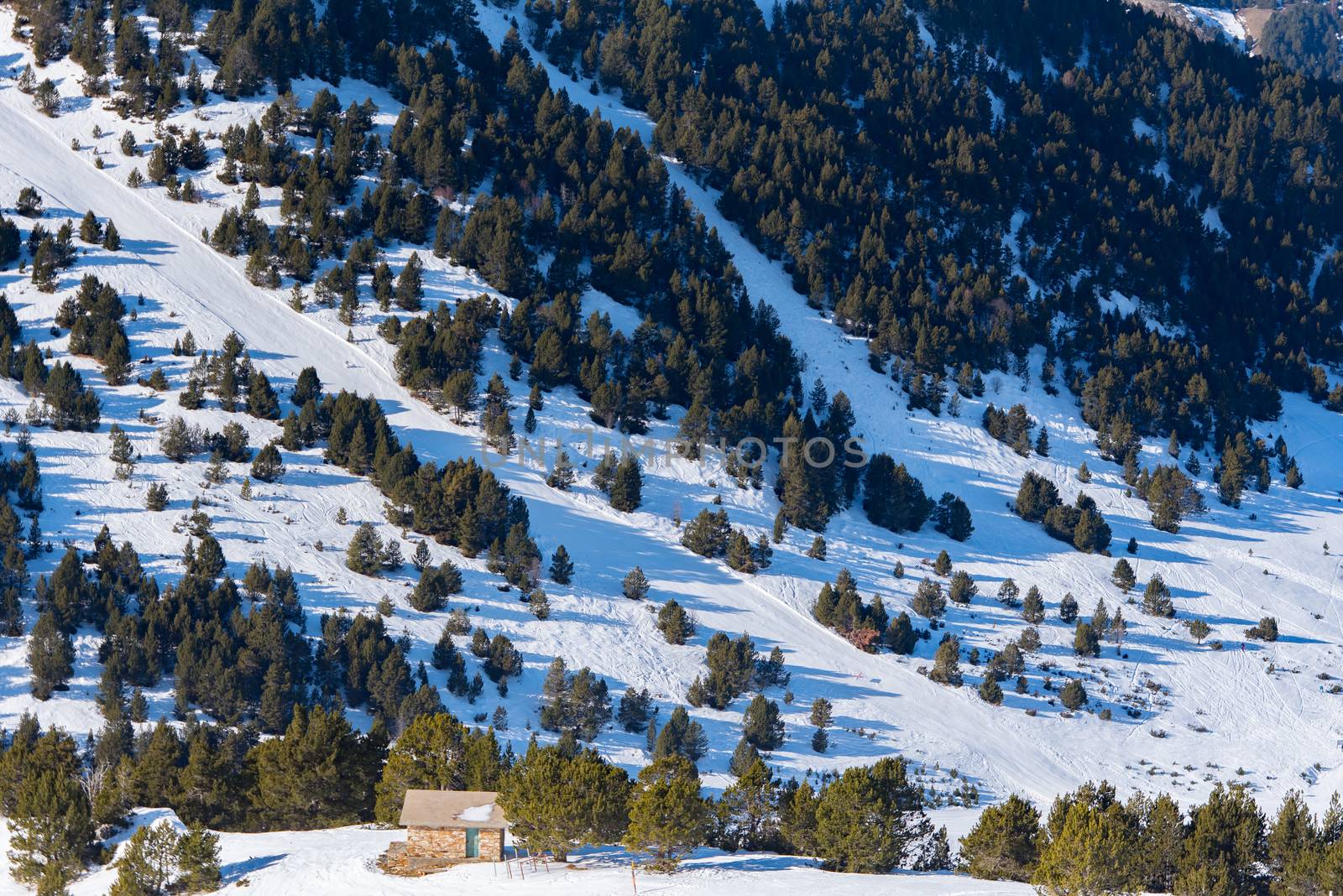 Grandvalira, Andorra : 2019 December 28 : People having fun in Sunny Day on Grandvalira Ski Station in Andorra.