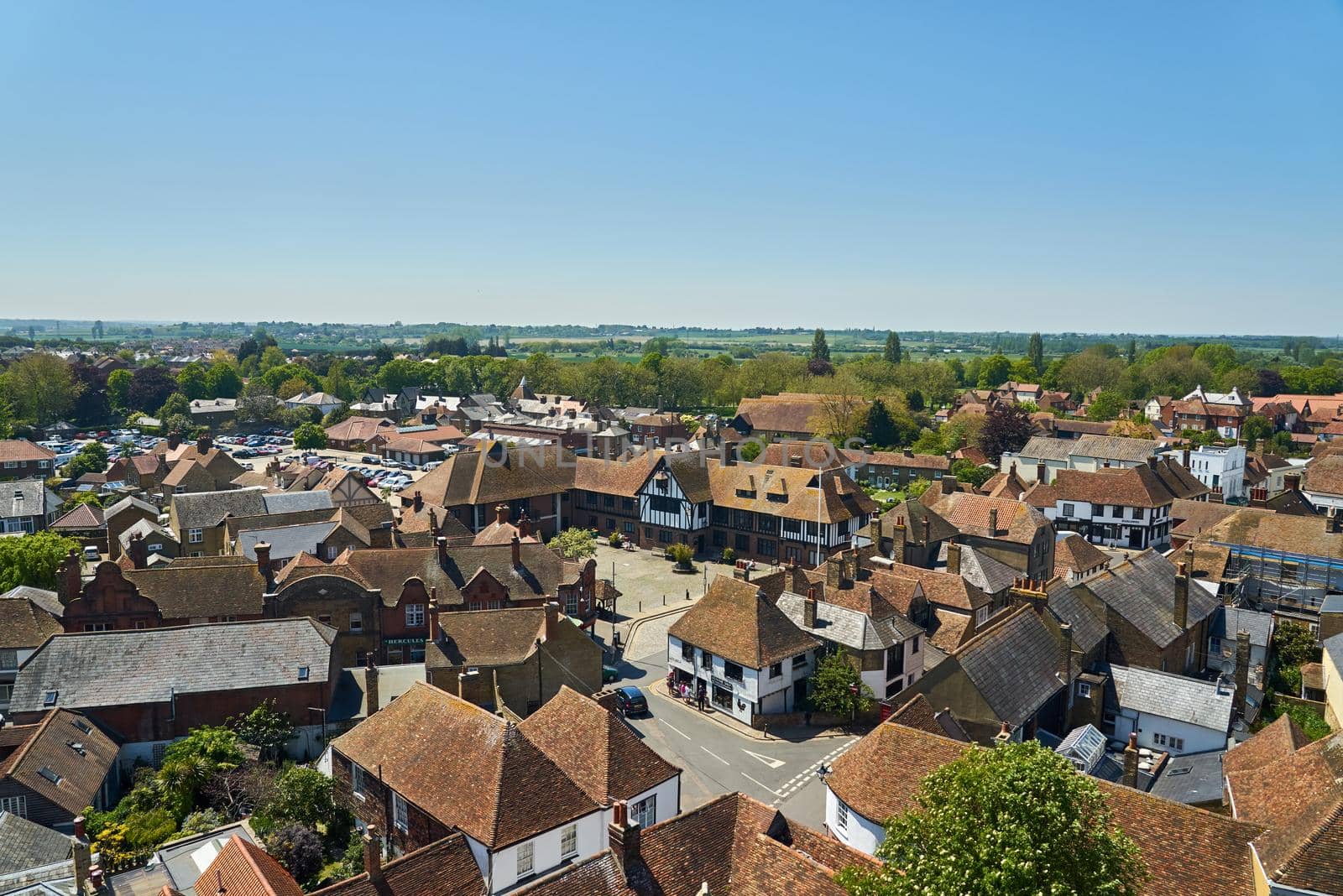 Sandwich, United Kingdom - June 1, 2021: The view West from the top of St Peter's Church by ChrisWestPhoto