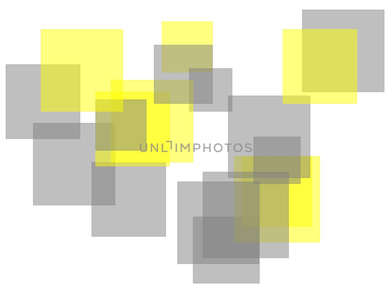 Abstract minimalist grey yellow illustration with squares and white background