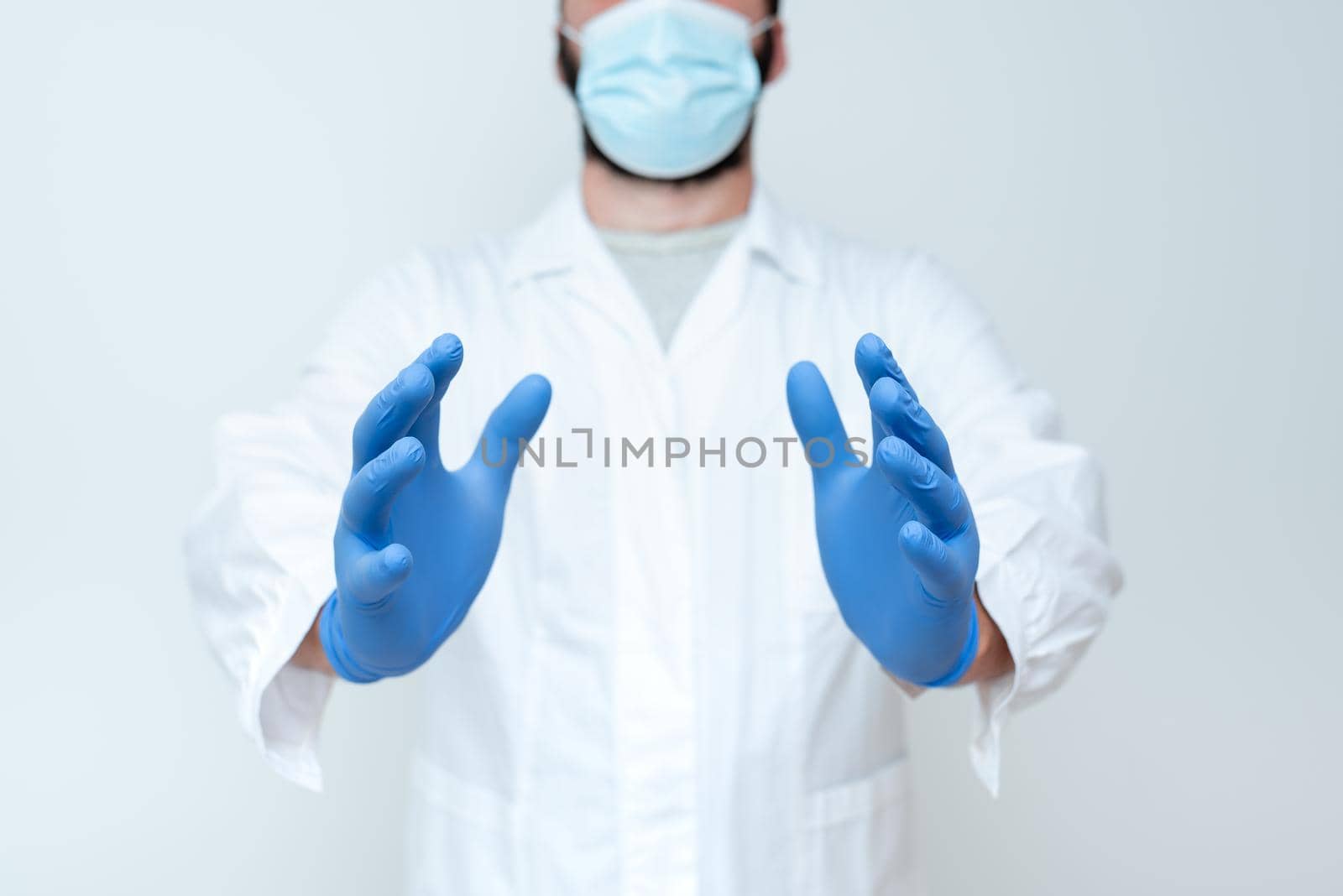 Scientist Demonstrating New Technology, Doctor Giving Medical Advice, Chemist Science Lectures Discussions, Wearing Occupation Workwear Protective Gears by nialowwa