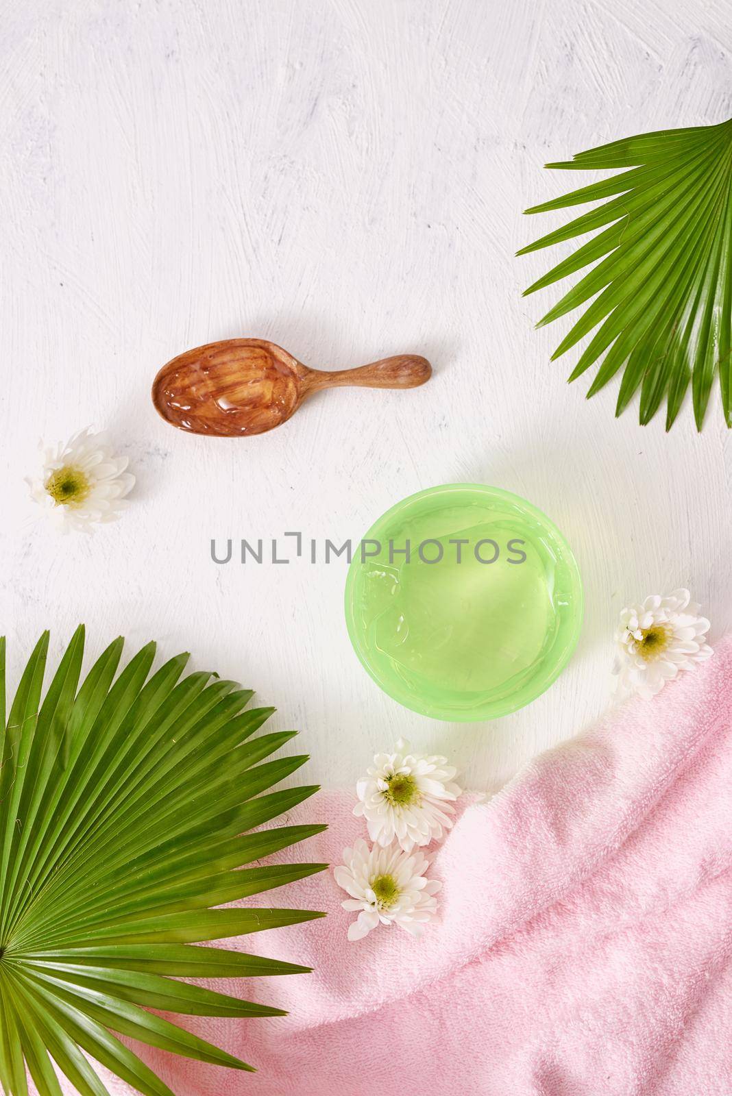 Soothing gel aloe vera formula represent the cosmetic and bodycare.